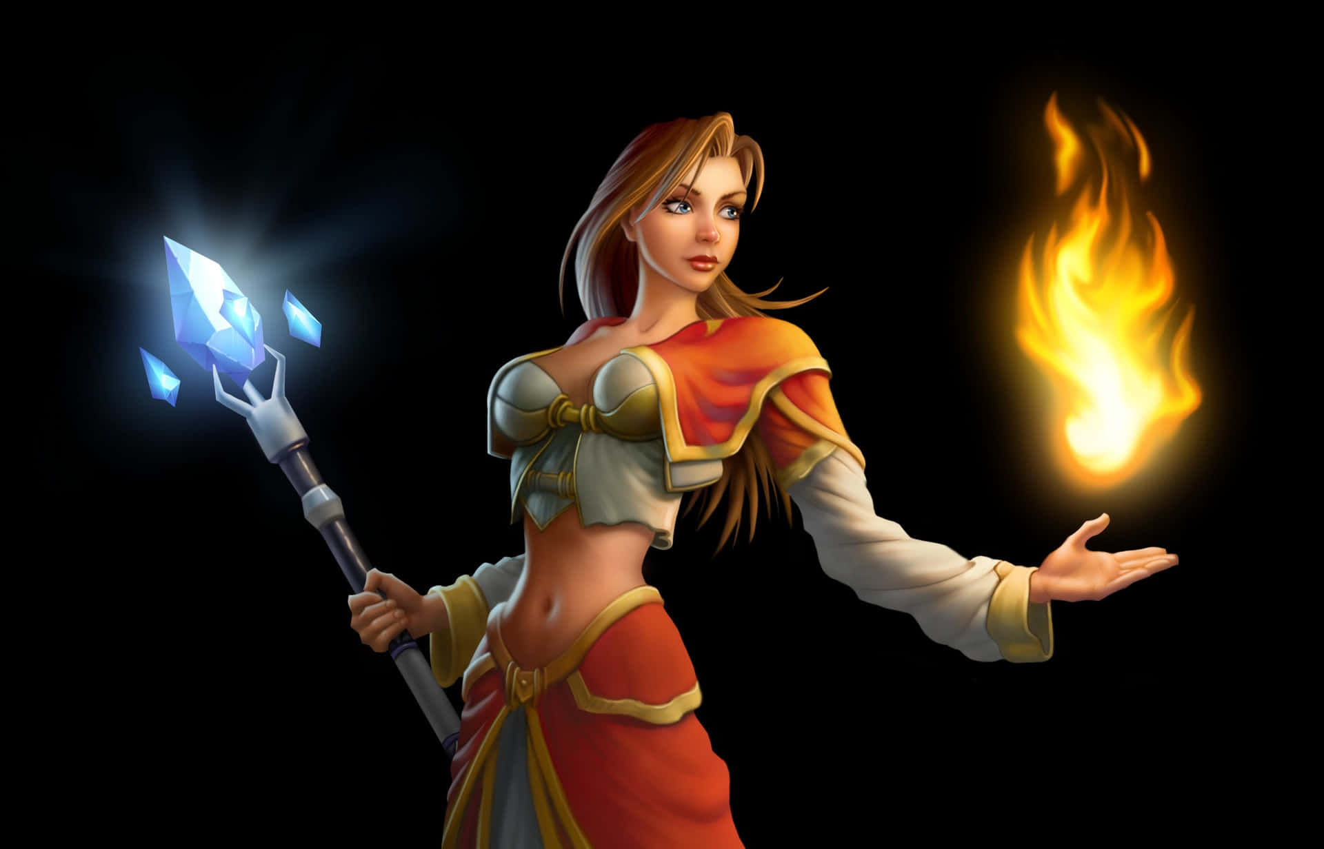World of Warcraft Mage, fireball, red and gold robes, Full HD Desktop Wallpaper