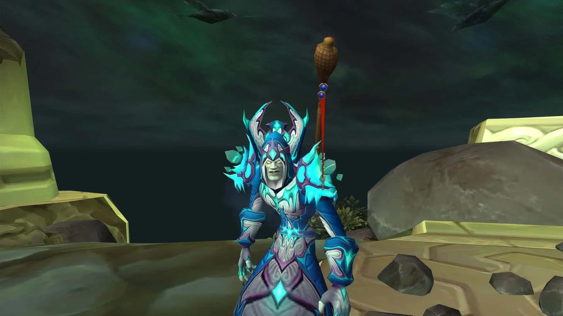 World of Warcraft Mage, blue and silver armor, glowing cyan accents, Full HD Desktop Wallpaper