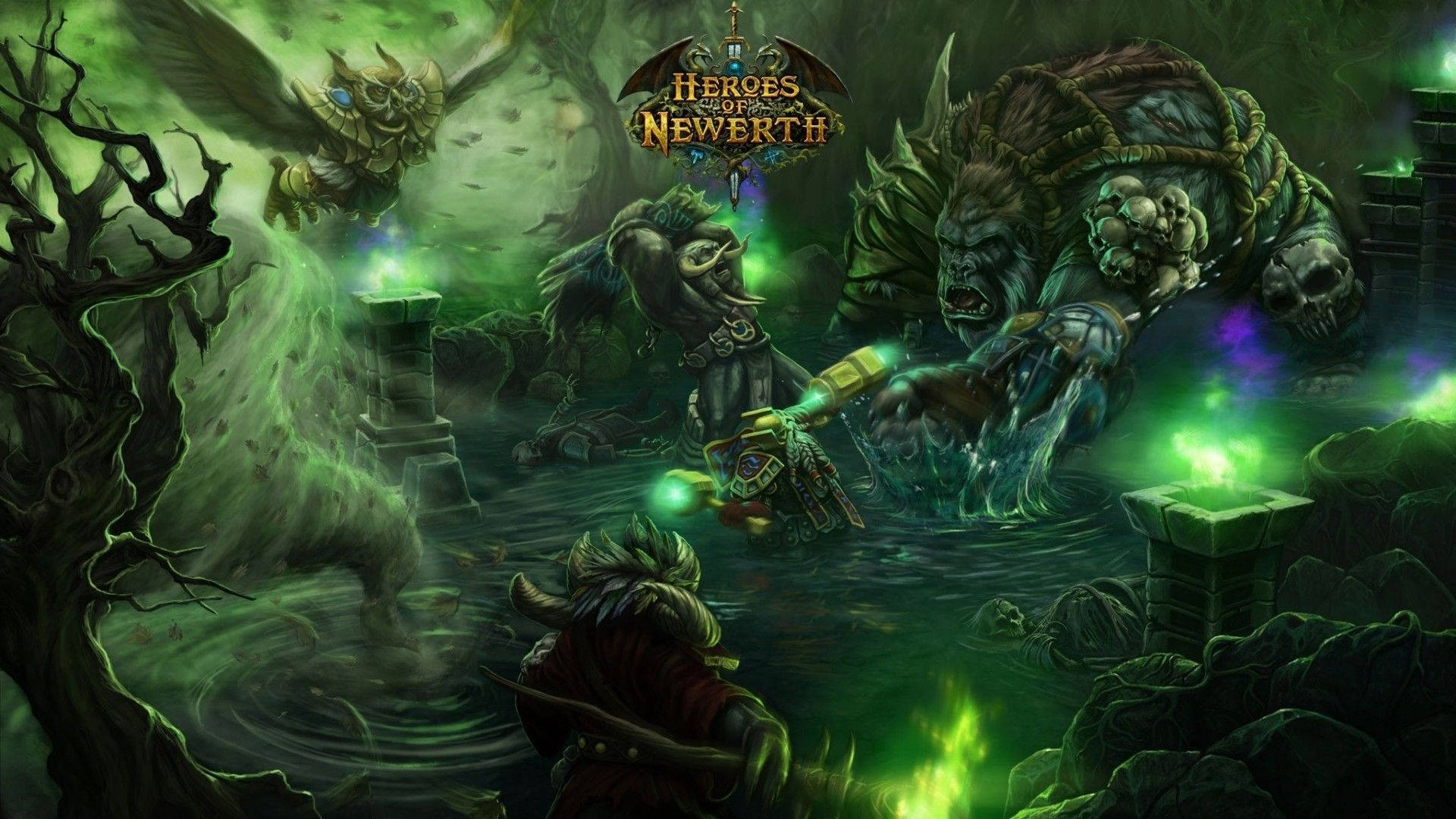 World of Warcraft, glowing green magic, monstrous creatures, Full HD Desktop Wallpaper