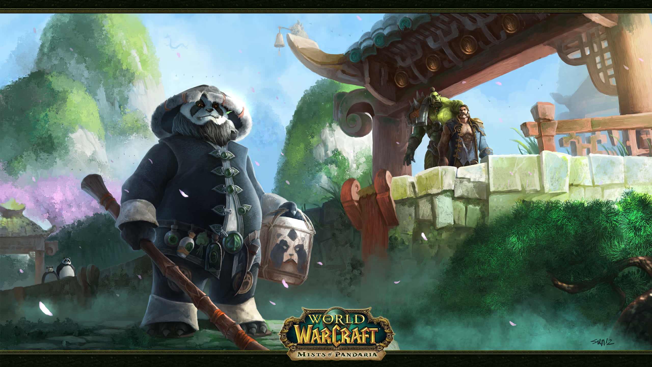 World Of Warcraft Mists Of Pandaria, panda monk, dark robes, 2K Desktop Wallpaper