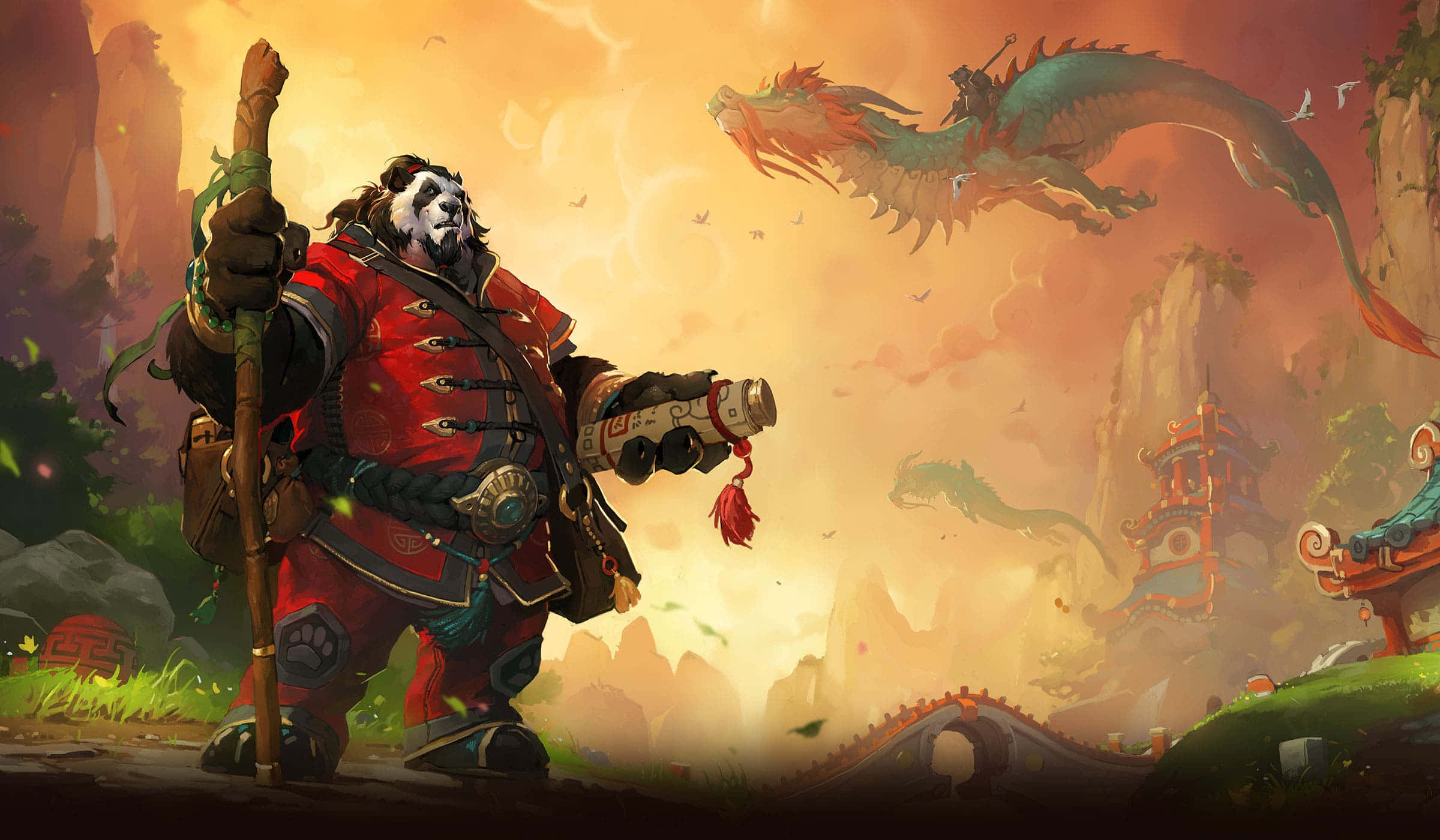 Mists Of Pandaria, World Of Warcraft, panda warrior, Full HD Desktop Wallpaper
