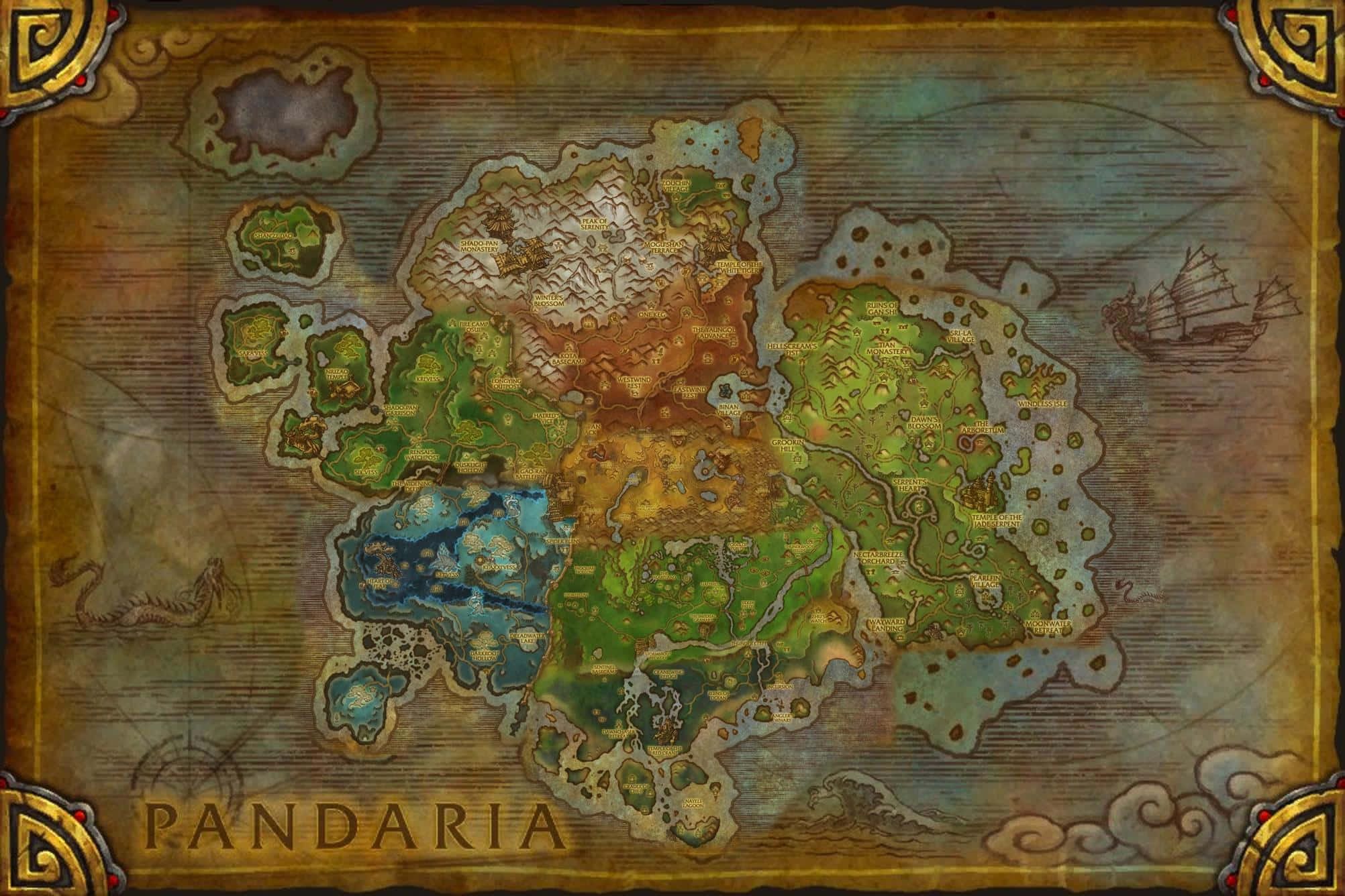 Mists of Pandaria, Pandaria, aged parchment map, Full HD Desktop Wallpaper