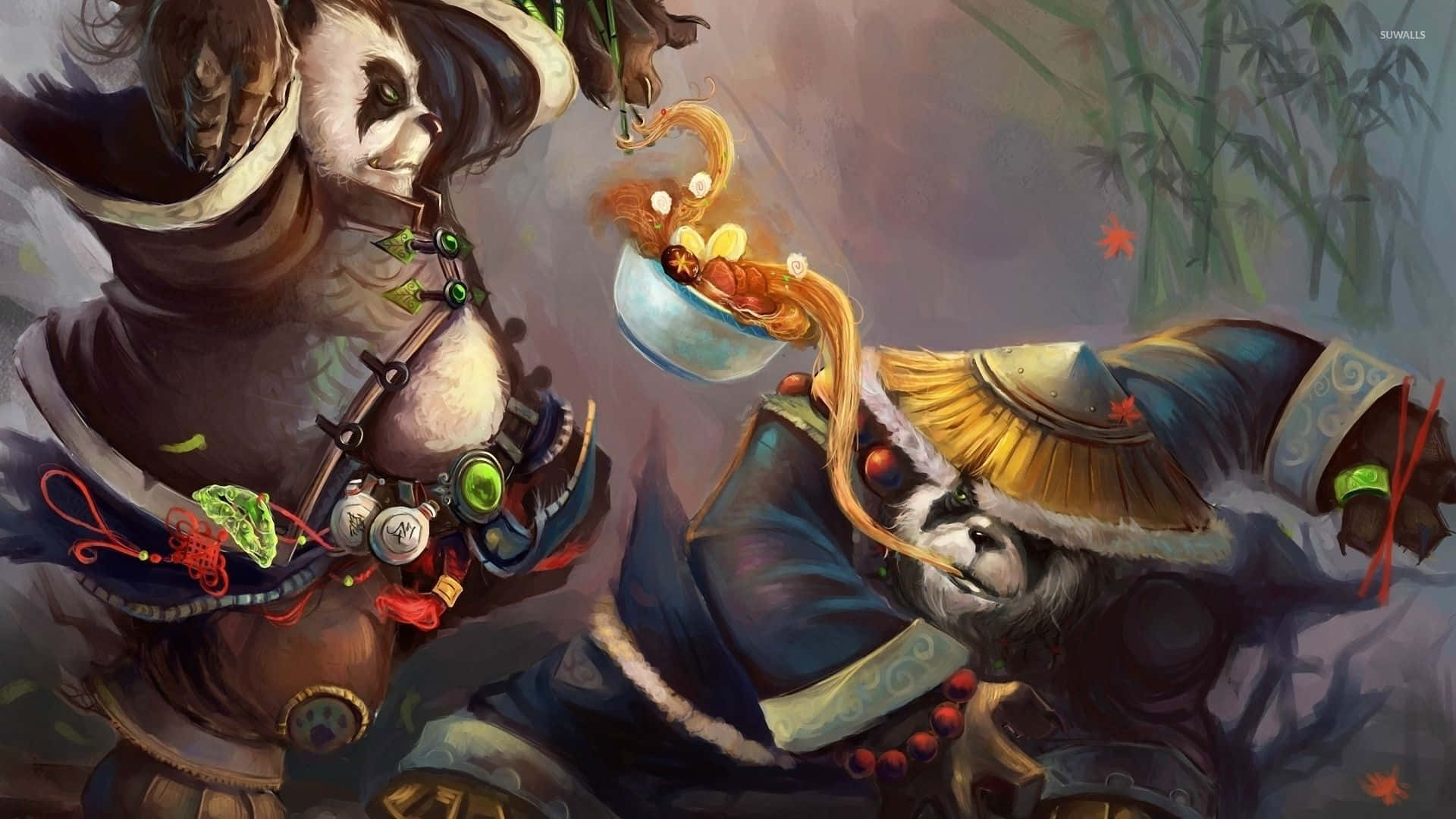 World Of Warcraft: Mists Of Pandaria, panda warriors, bamboo forest, Full HD Desktop Wallpaper