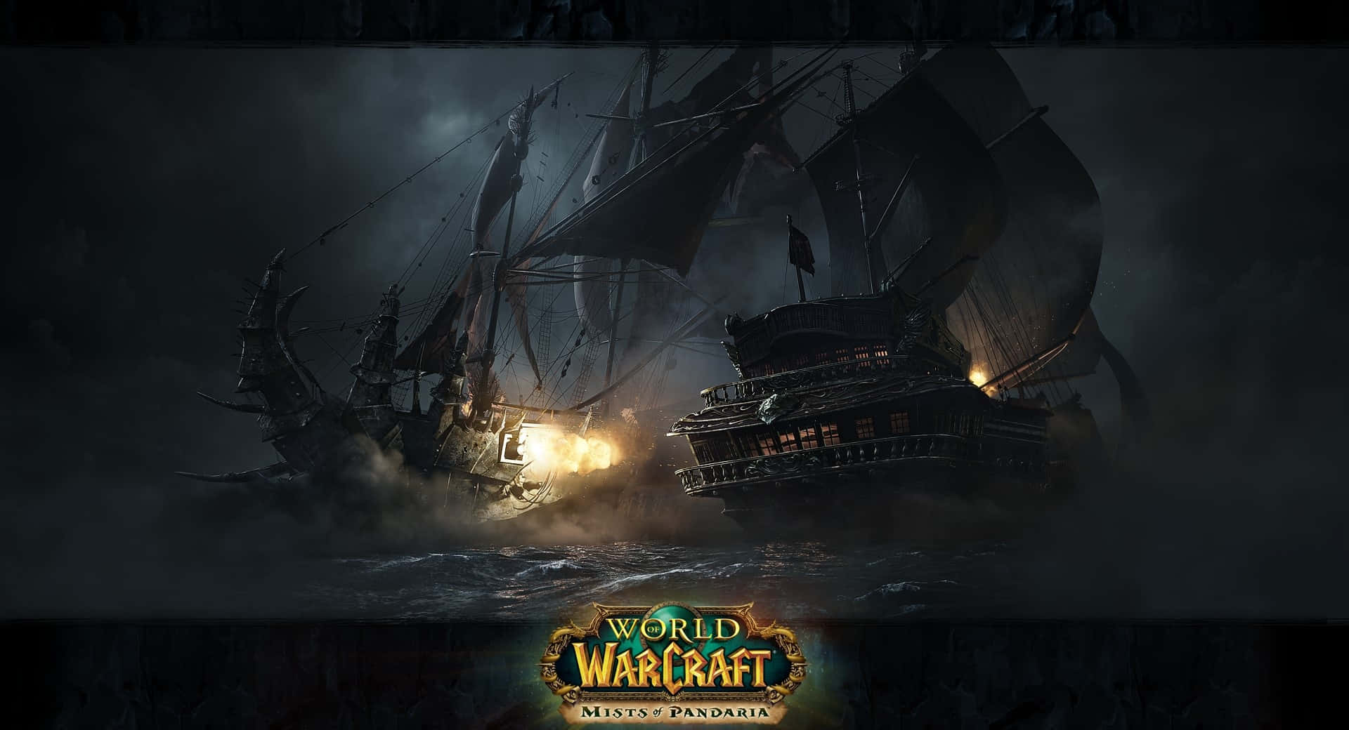 World Of Warcraft Mists Of Pandaria, naval battle, stormy sea, Full HD Desktop Wallpaper