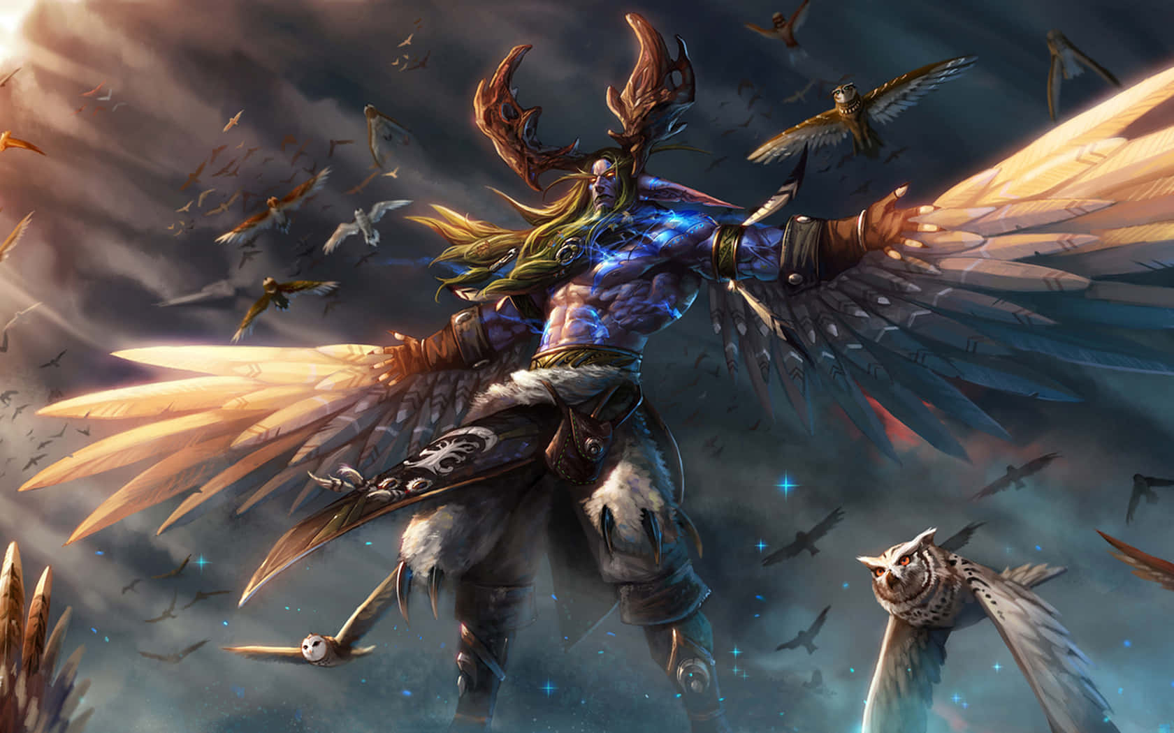 Mists of Pandaria, horned warrior, feathered wings, HD Desktop Wallpaper