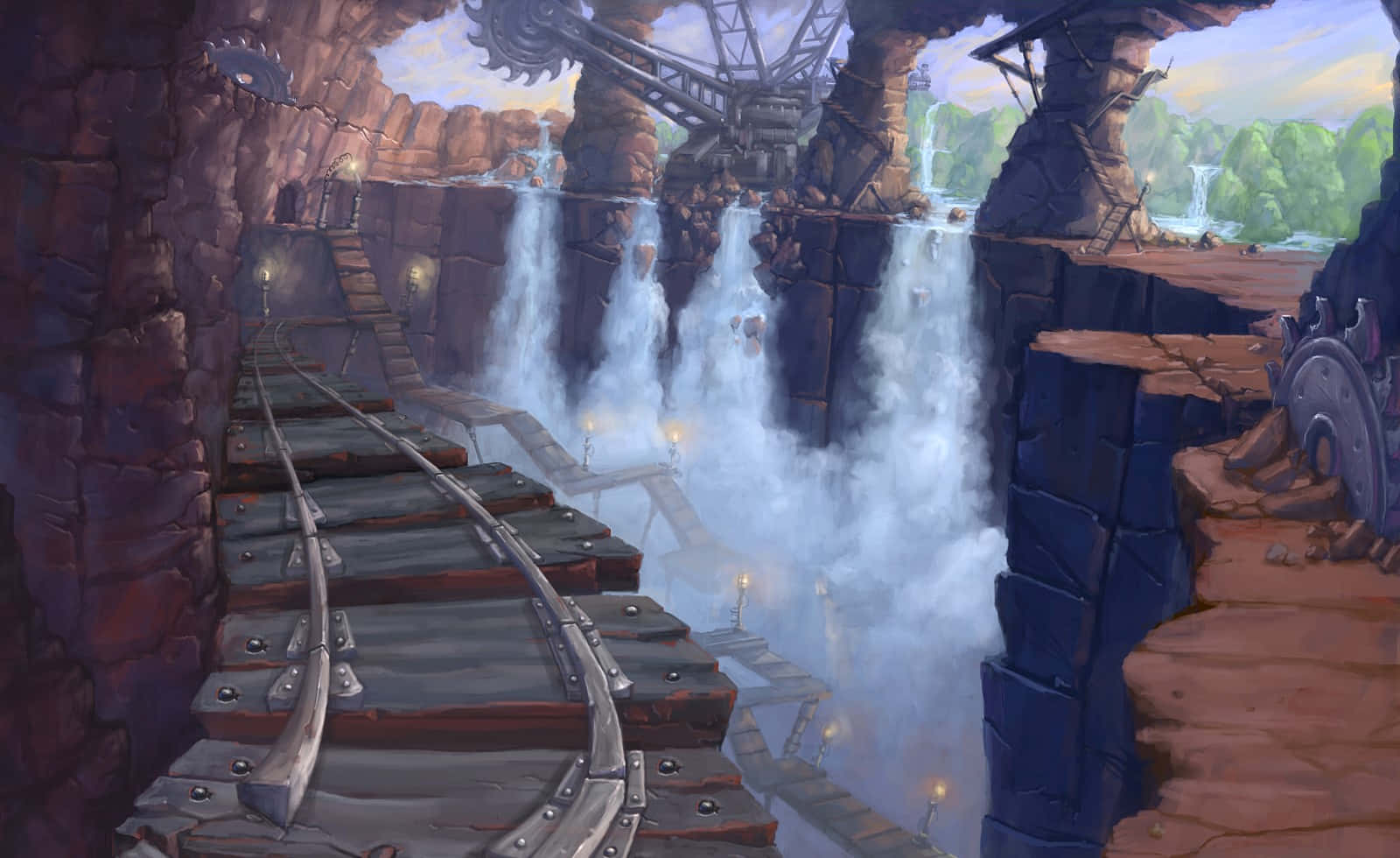 Mists Of Pandaria, broken bridge, metal railway bridge, HD Desktop Wallpaper