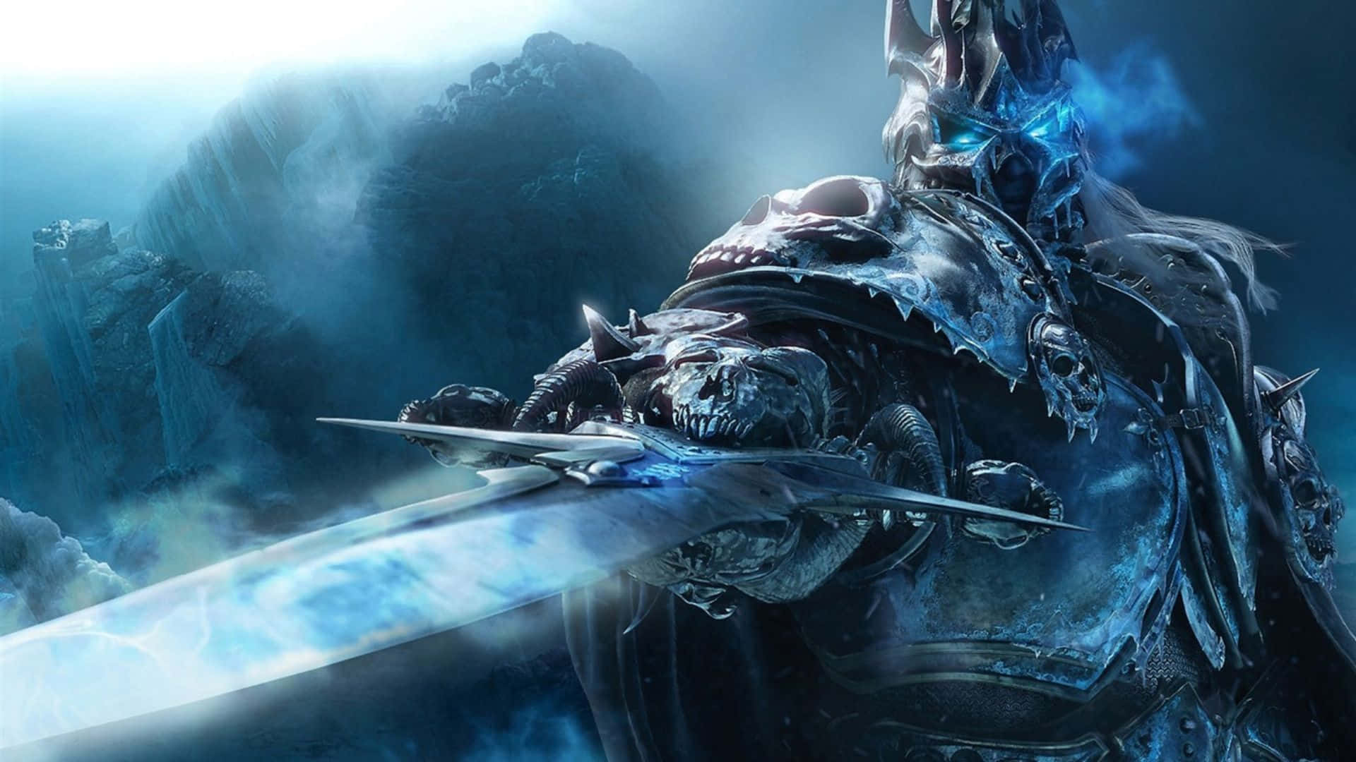 World of Warcraft Races, glowing blue eyes, frost-covered sword, Full HD Desktop Wallpaper