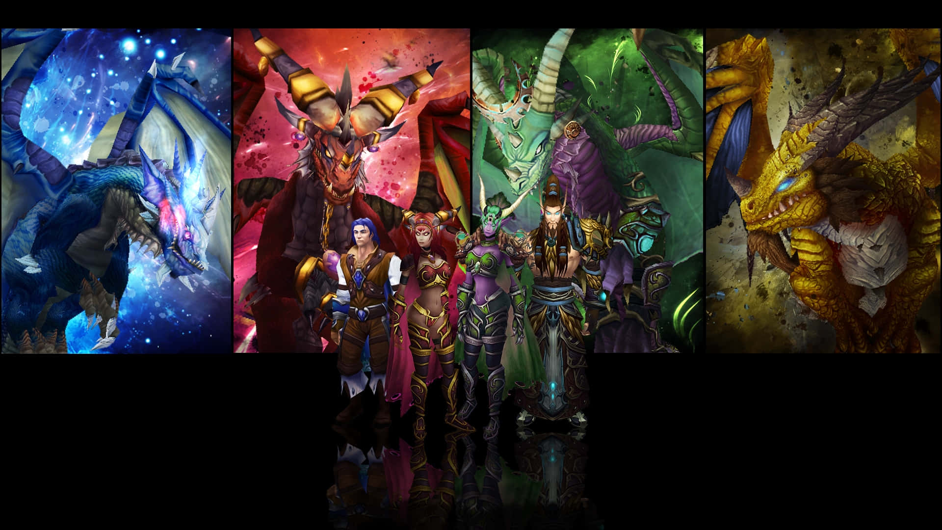 World of Warcraft Races, fantasy dragons, heroes, Full HD Desktop Wallpaper