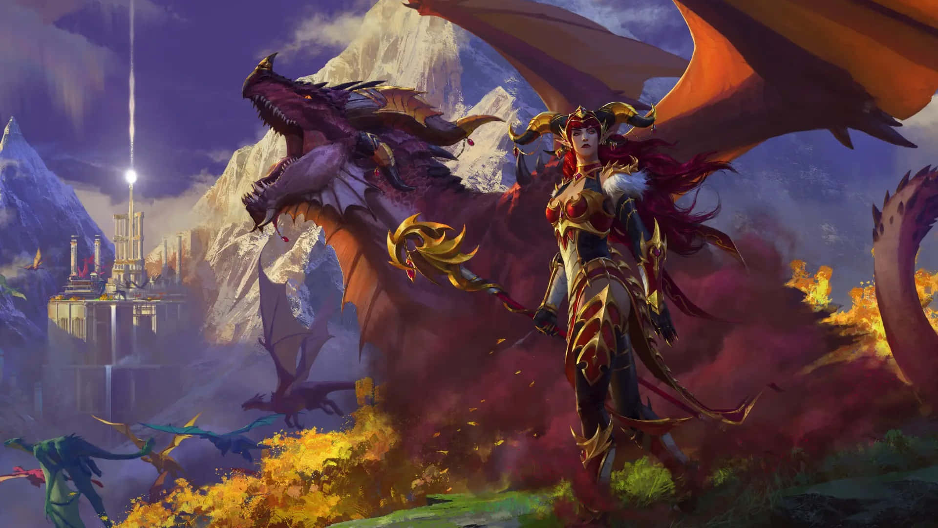 World of Warcraft Races, warrior woman, red hair, Full HD Desktop Wallpaper