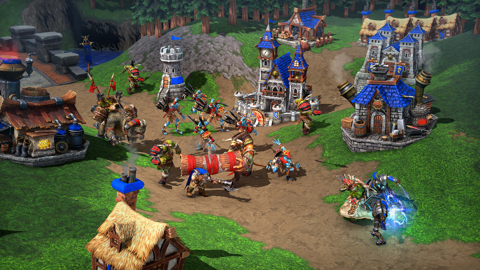 Warcraft 2, fantasy village, armored warriors, Full HD Desktop Wallpaper