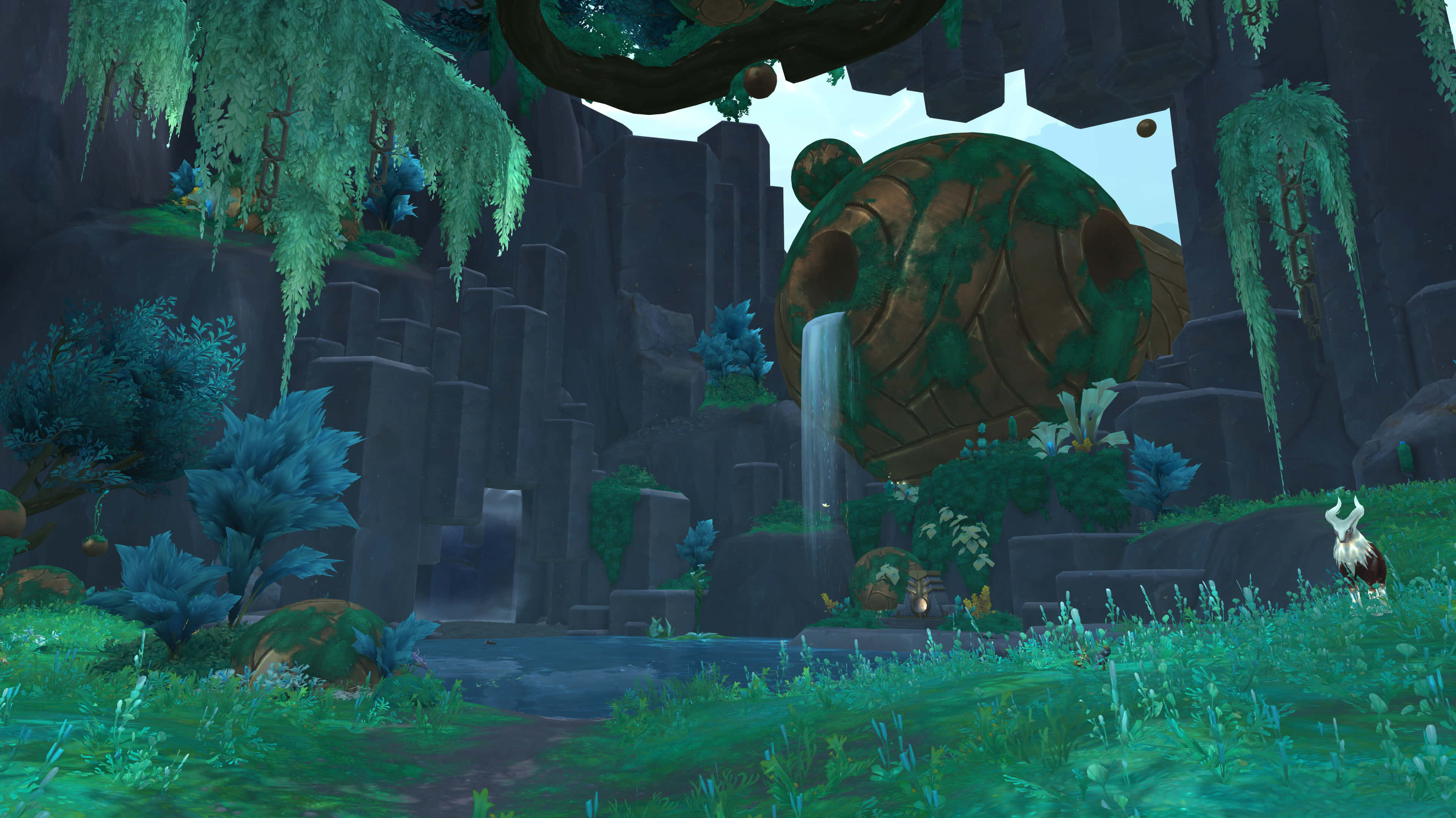 World Of Warcraft Shadowlands, lush green forest, cascading waterfalls, 4K Desktop Wallpaper