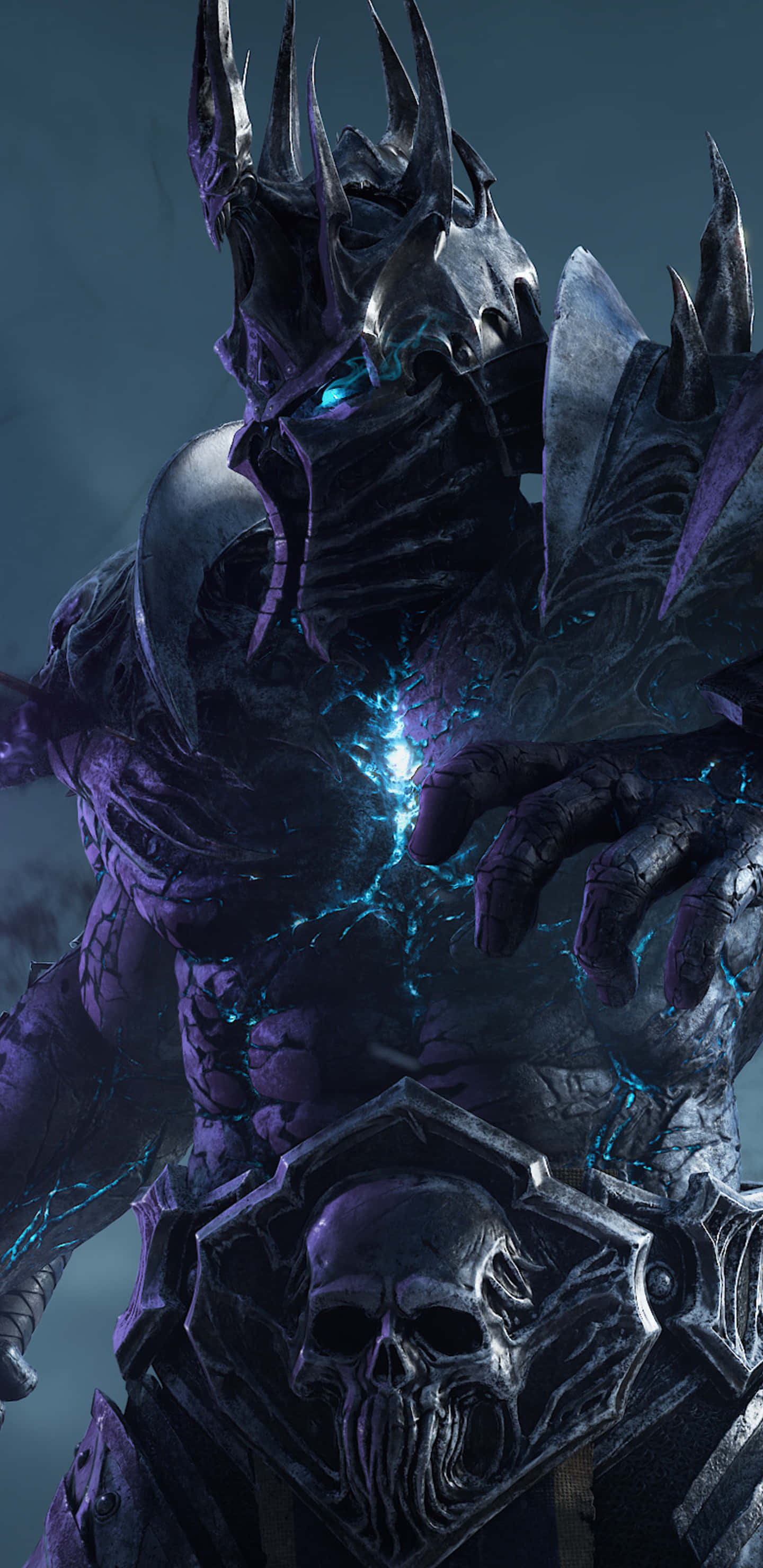 World of Warcraft Shadowlands, dark fantasy warrior, spiked armor, 2K Phone Wallpaper
