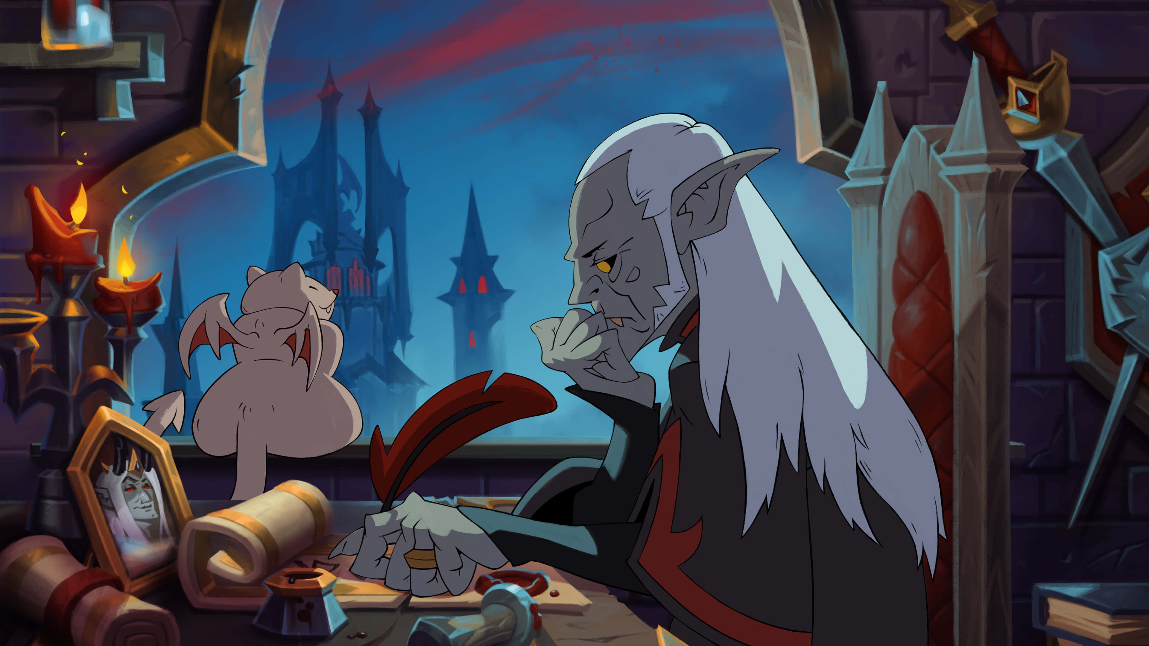 World of Warcraft Shadowlands, vampire lord, long white hair, 4K Desktop Wallpaper