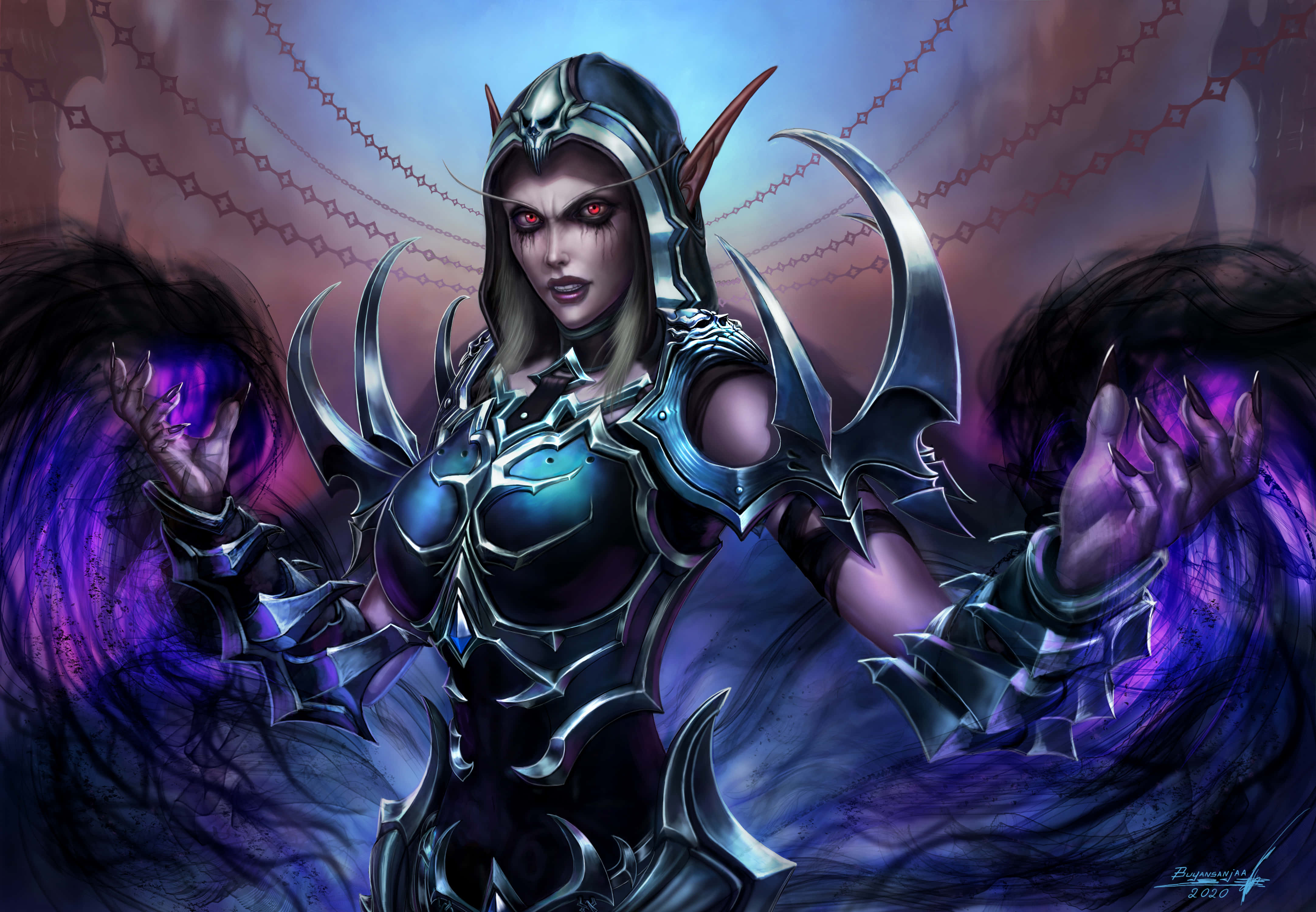 World Of Warcraft Shadowlands, female elf, purple wings, 4K Desktop Wallpaper