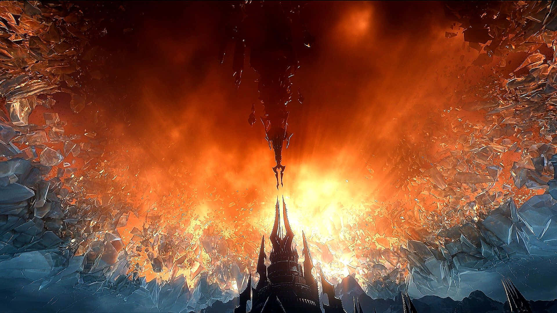 World of Warcraft Shadowlands, dark spire, fiery sky, Full HD Desktop Wallpaper