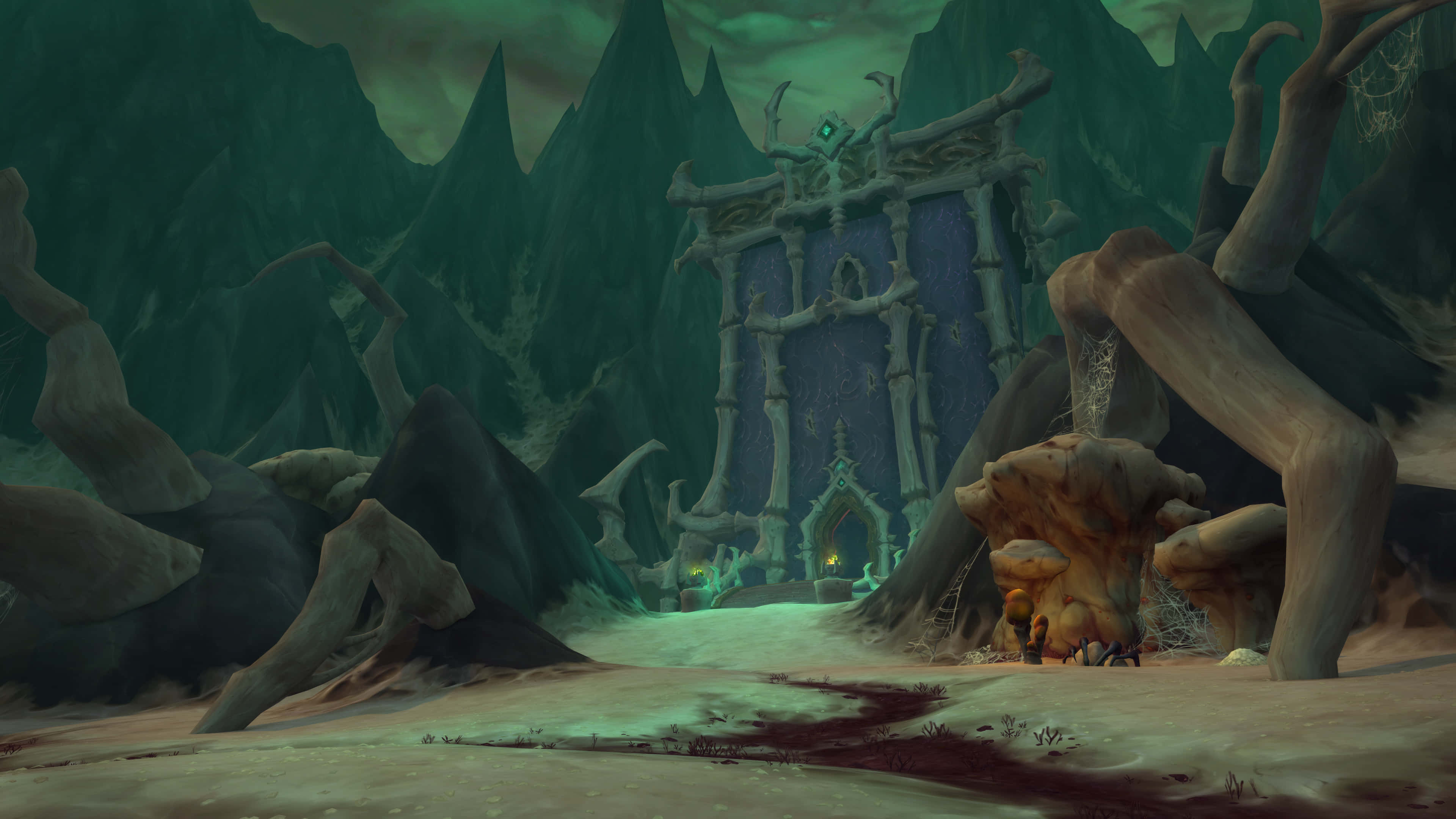 World of Warcraft Shadowlands, gothic gate, twisted tree roots, 4K Desktop Wallpaper