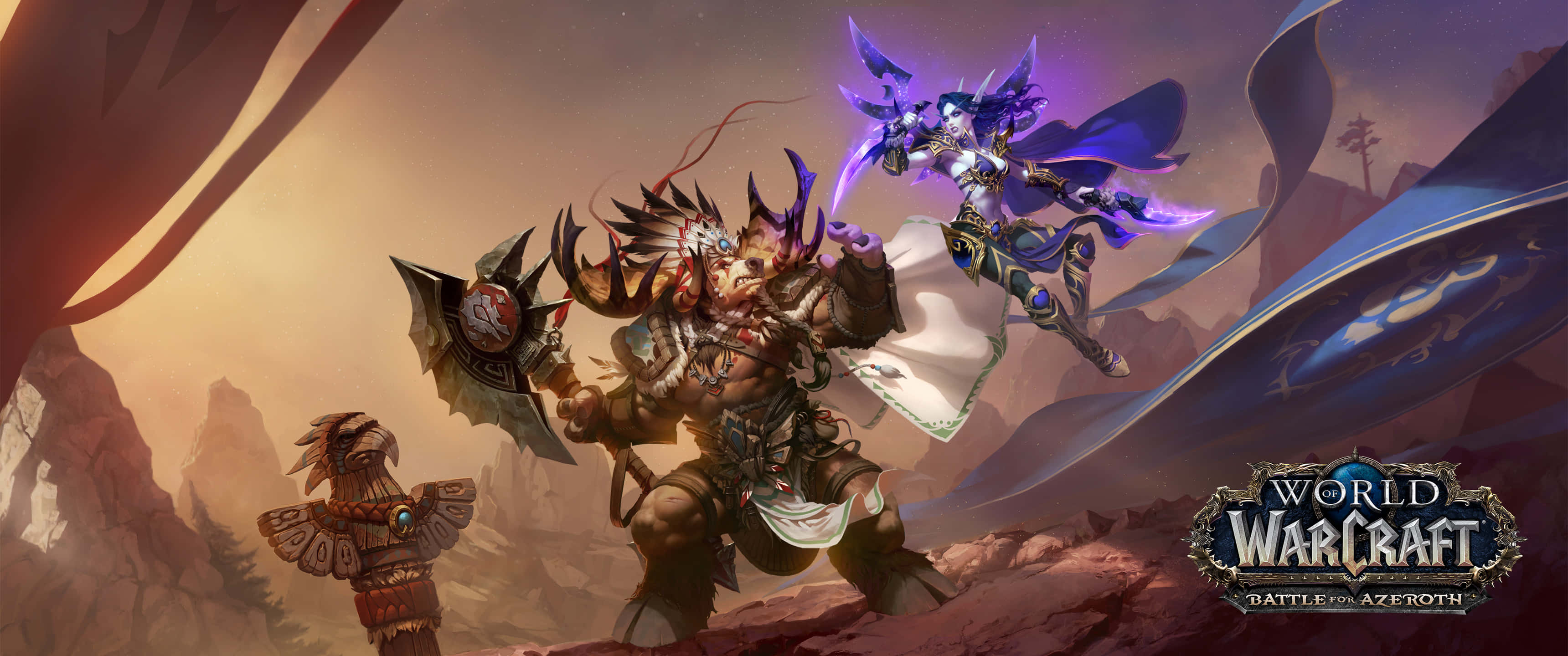 World of Warcraft Shadowlands, orc warrior, glowing purple armor, 2K Desktop Wallpaper