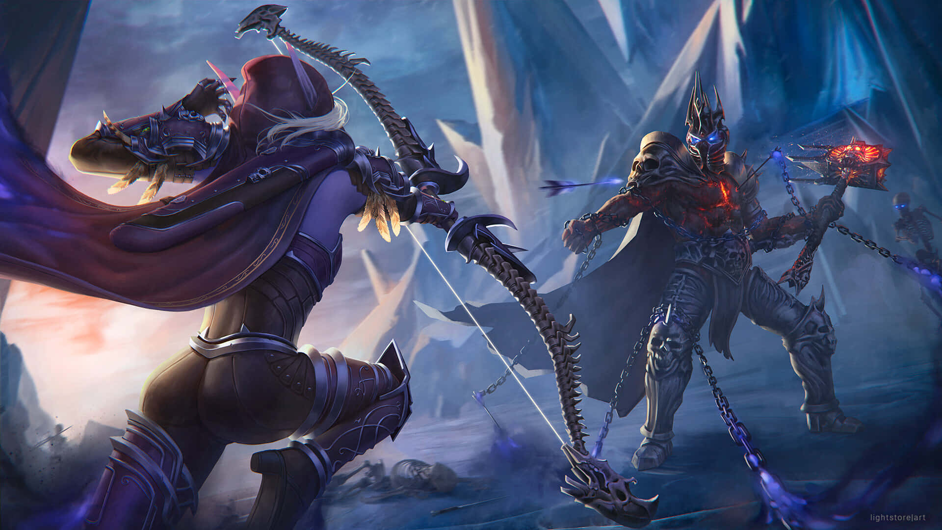 World of Warcraft Shadowlands, dark fantasy warrior, spiked bow, Full HD Desktop Wallpaper