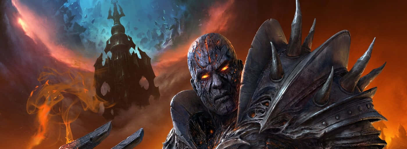 demonic figure, spiked armor, burning castle, HD Desktop Wallpaper