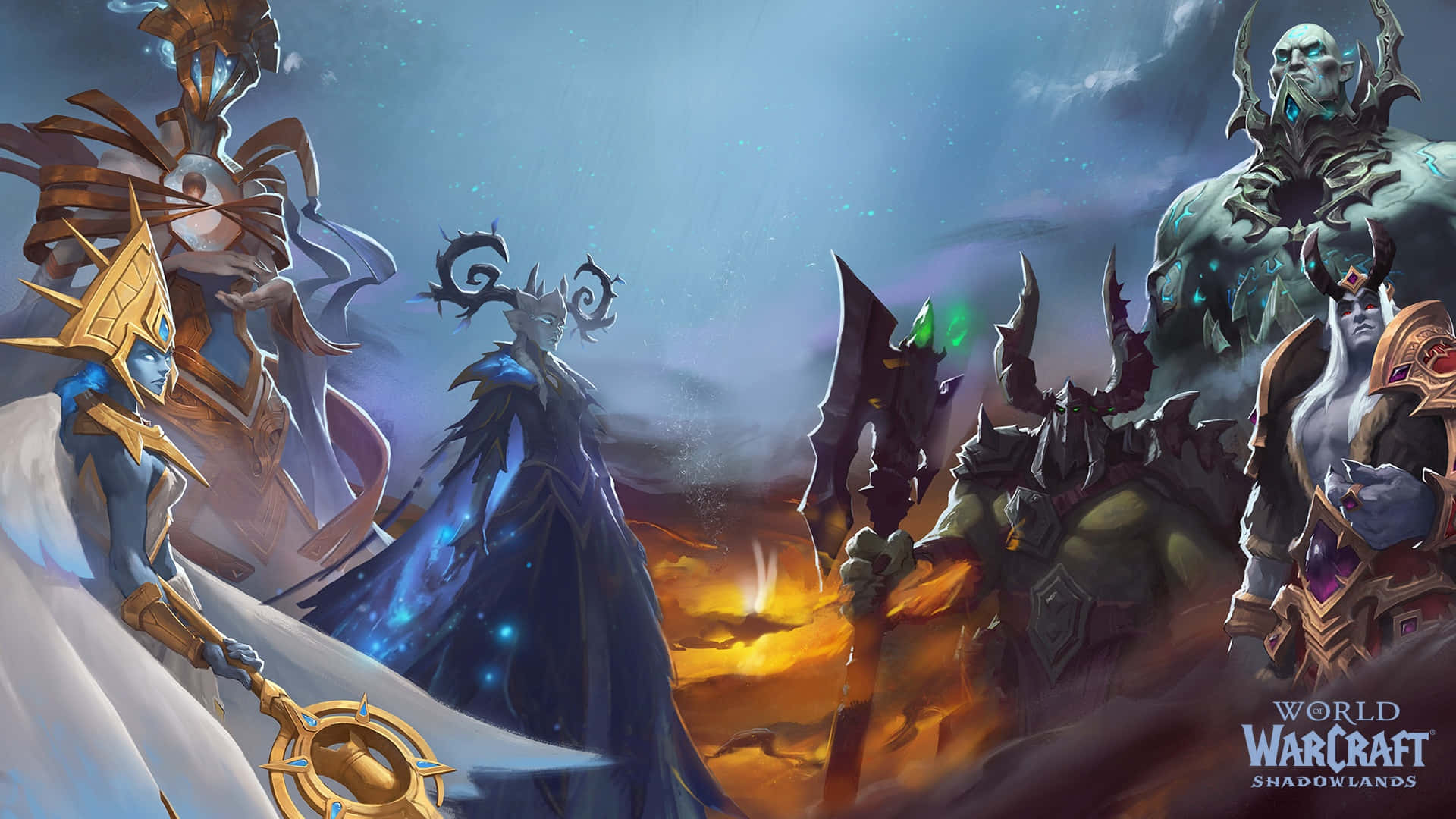 World of Warcraft: Shadowlands, twilight sky, glowing embers, Full HD Desktop Wallpaper