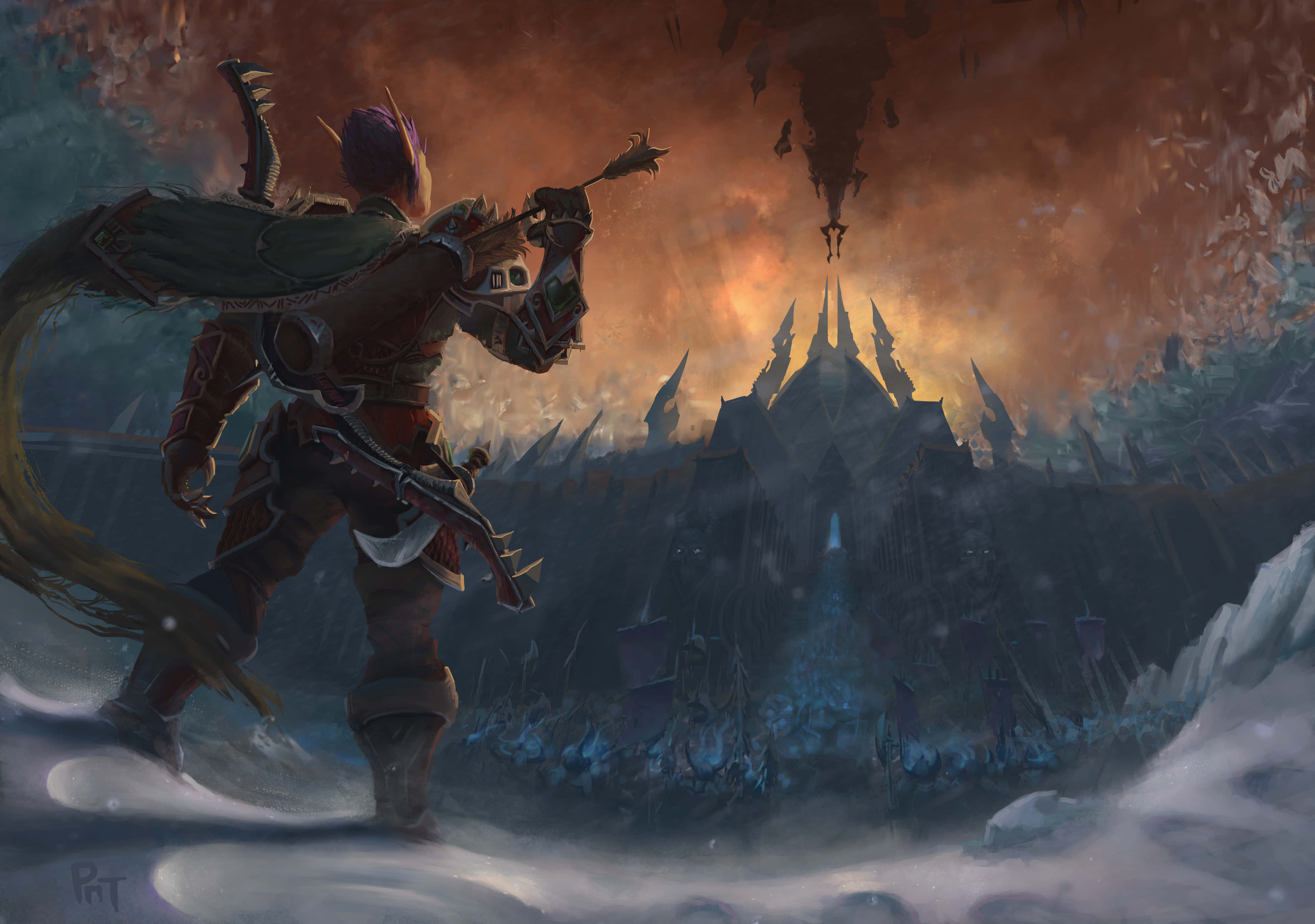 World of Warcraft Shadowlands, warrior, purple hair, 4K Desktop Wallpaper