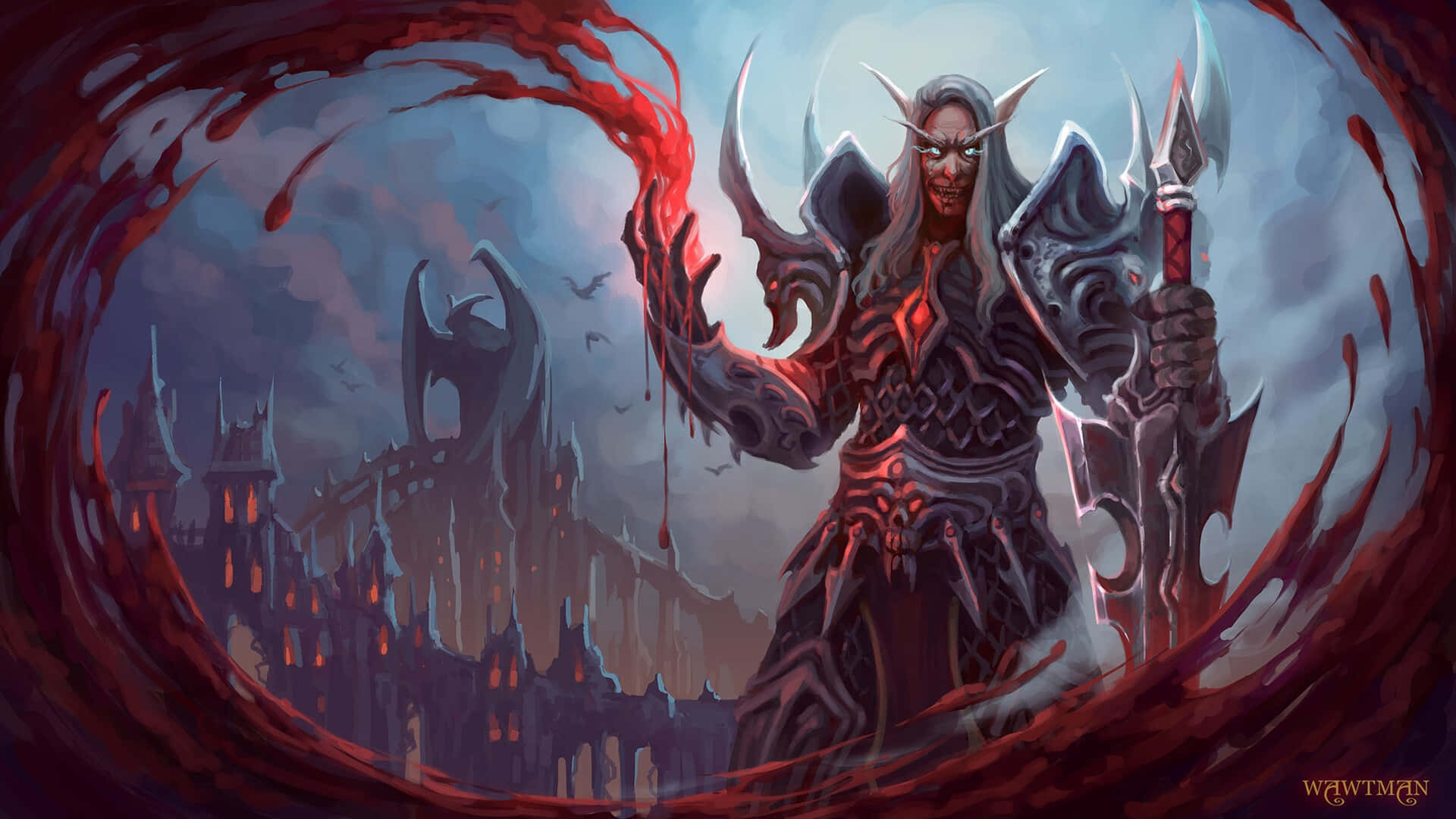 World of Warcraft: Shadowlands, demonic warlord, glowing red eyes, Full HD Desktop Wallpaper