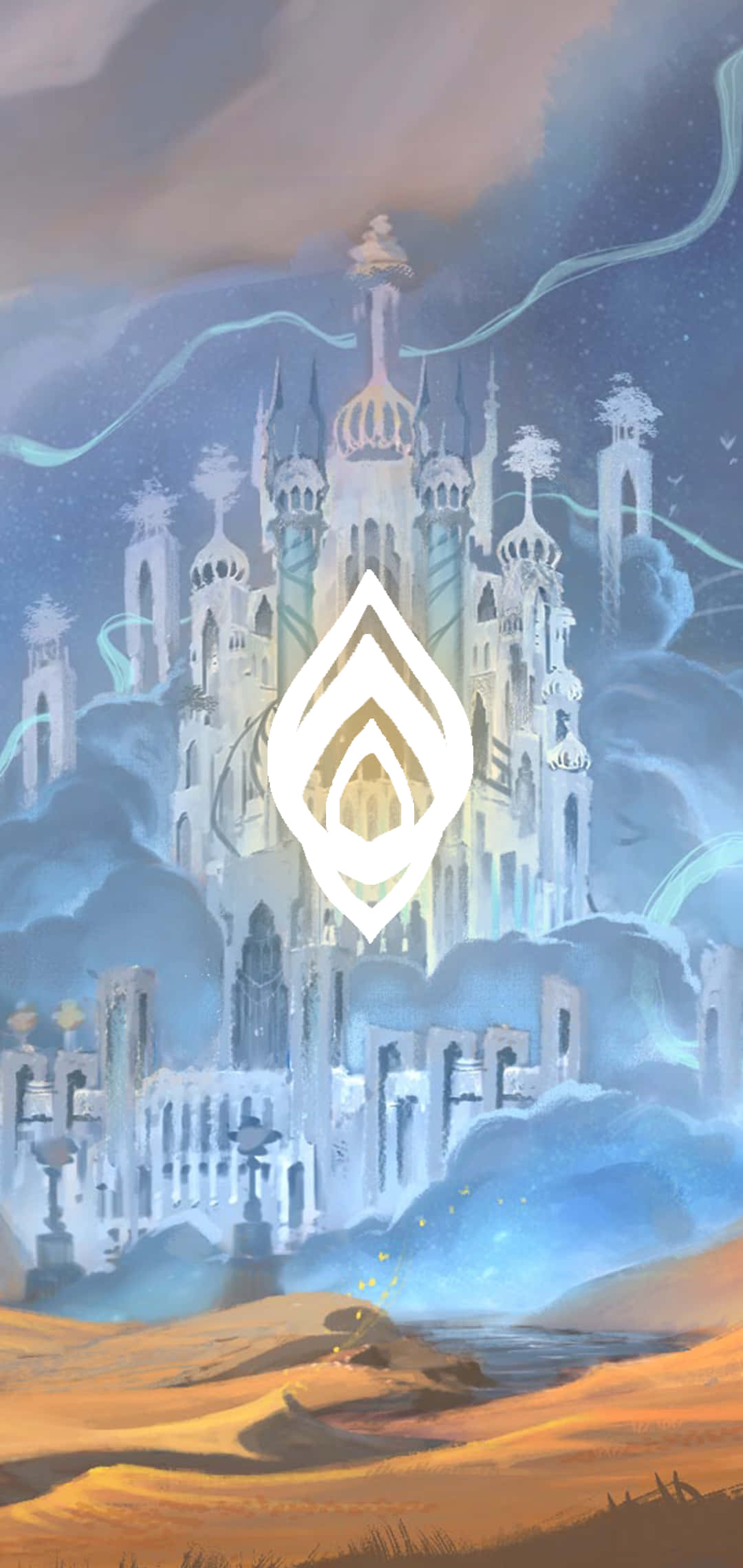 World of Warcraft Shadowlands, glowing castle, desert, Full HD Phone Wallpaper
