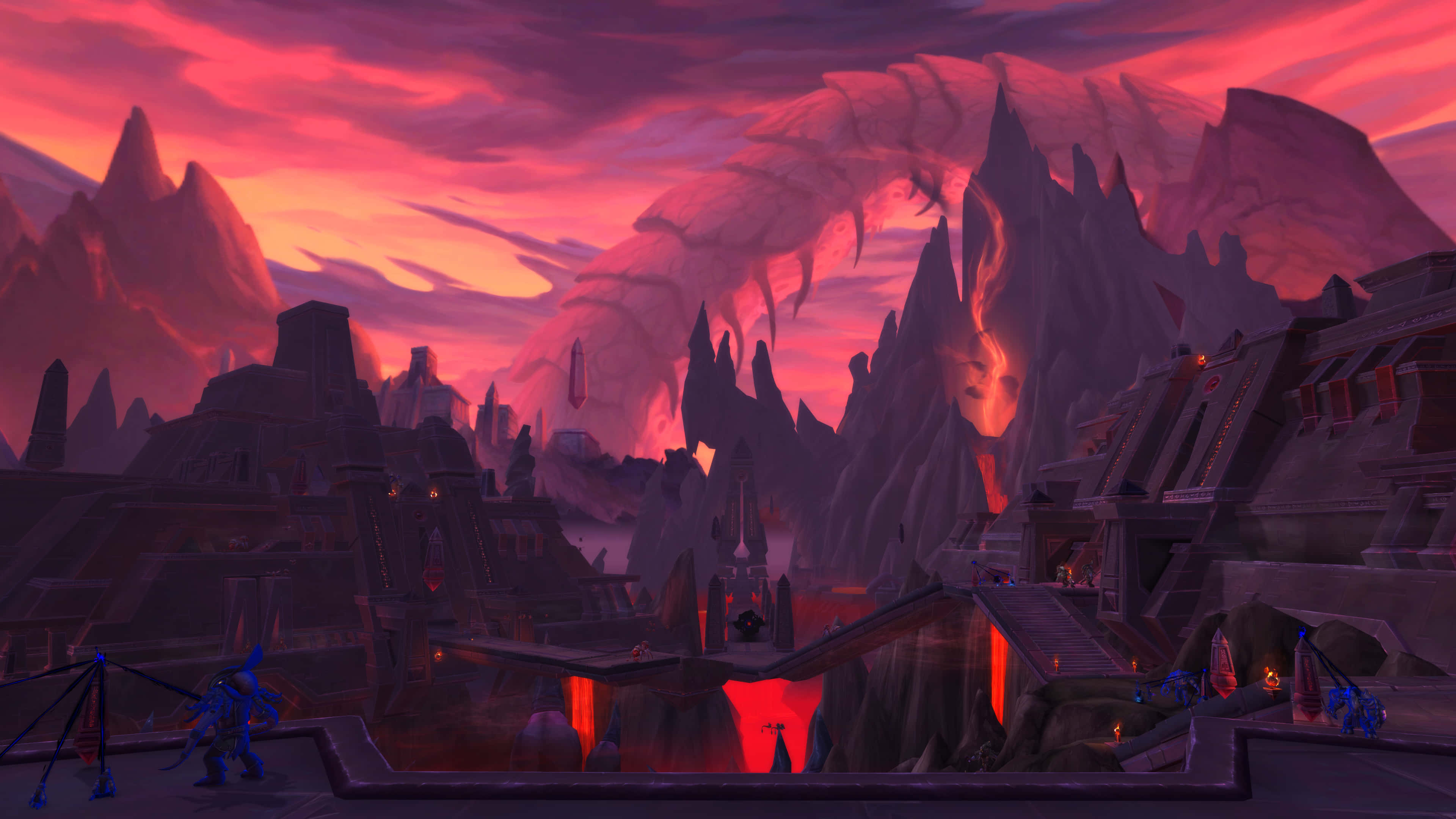 World Of Warcraft Shadowlands, fiery sunset, jagged volcanic landscape, 4K Desktop Wallpaper