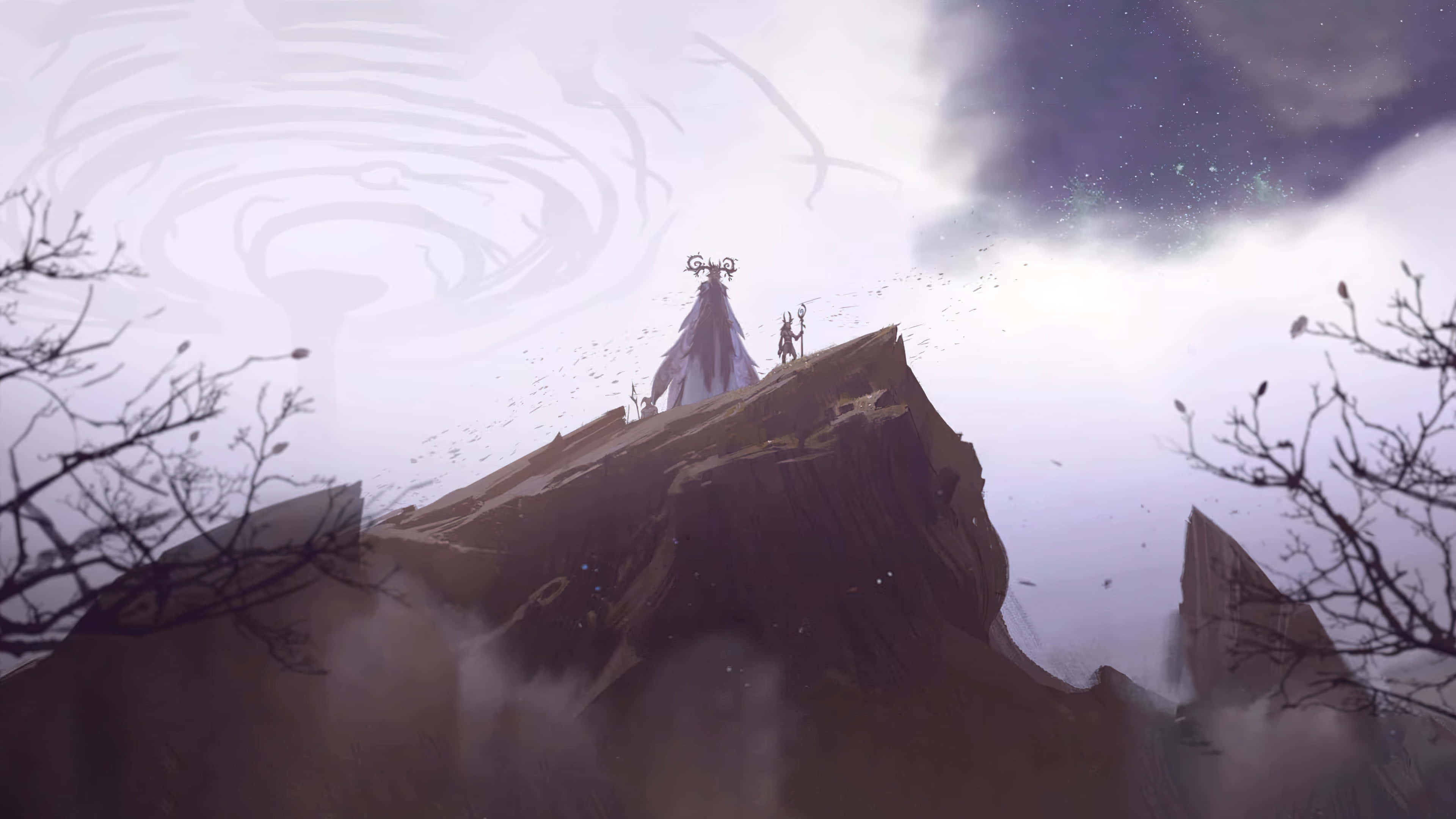 World of Warcraft Shadowlands, white robes, misty mountain peak, 4K Desktop Wallpaper