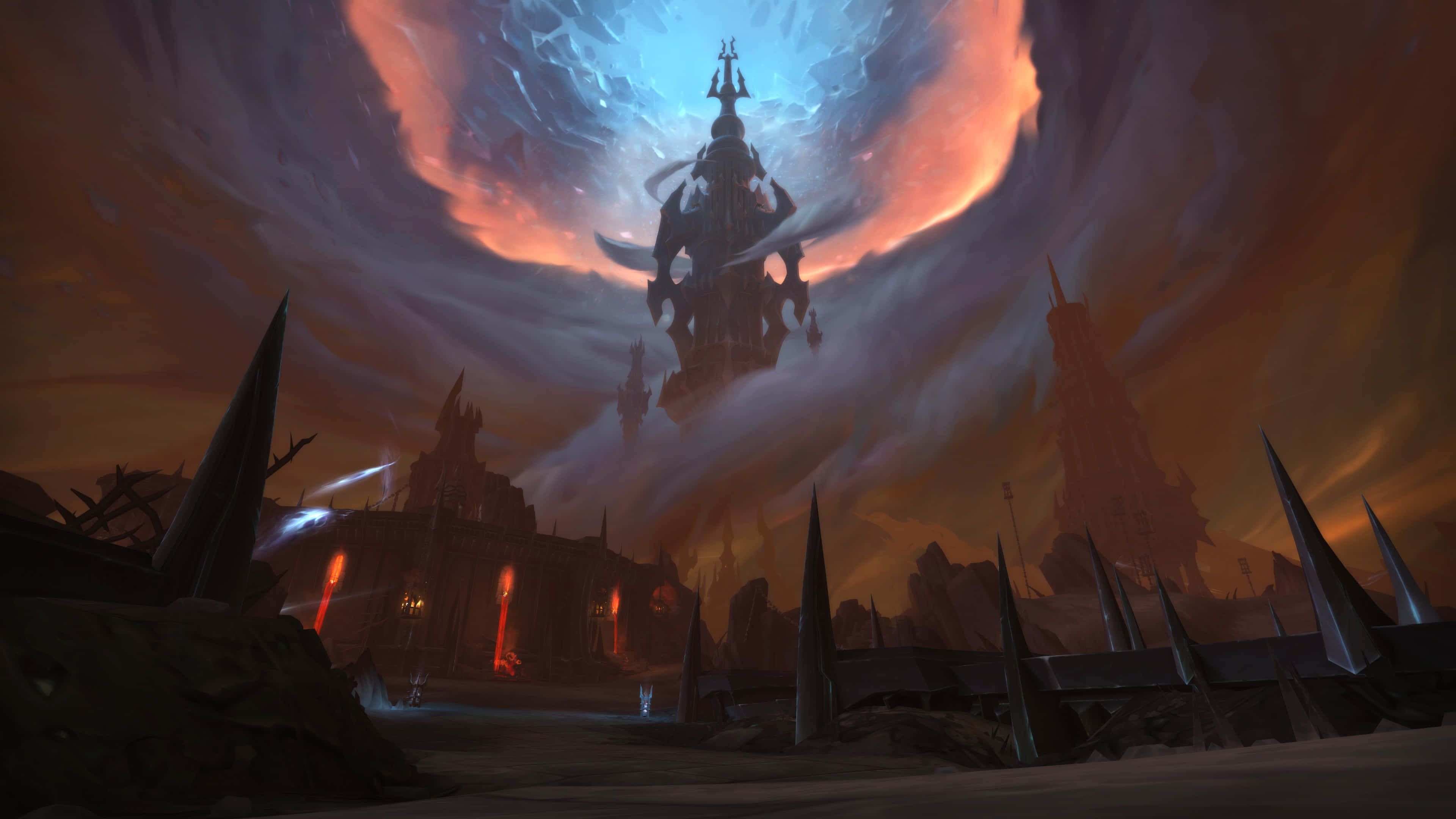 World of Warcraft: Shadowlands, dark fantasy castle, desolate landscape, 4K Desktop Wallpaper