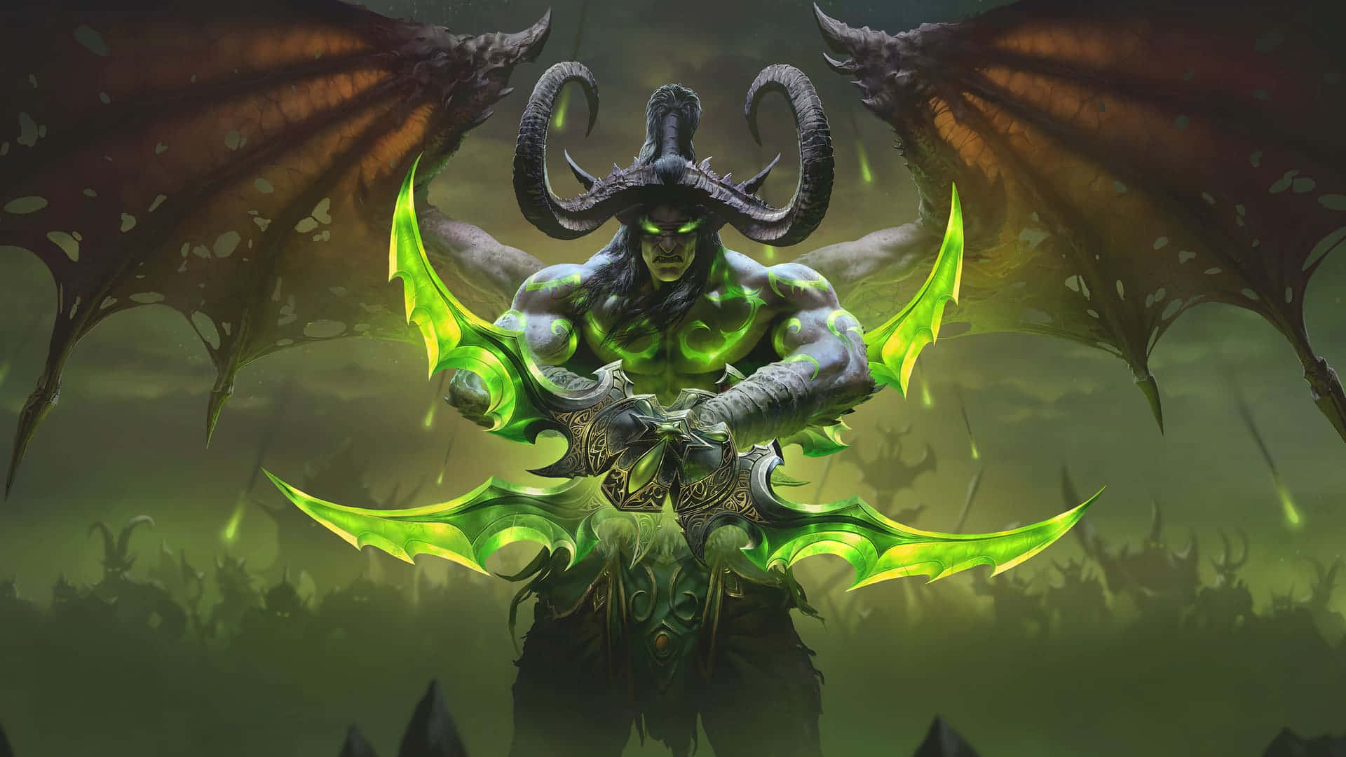 World Of Warcraft The Burning Crusade, green-skinned demon, glowing eyes, Full HD Desktop Wallpaper