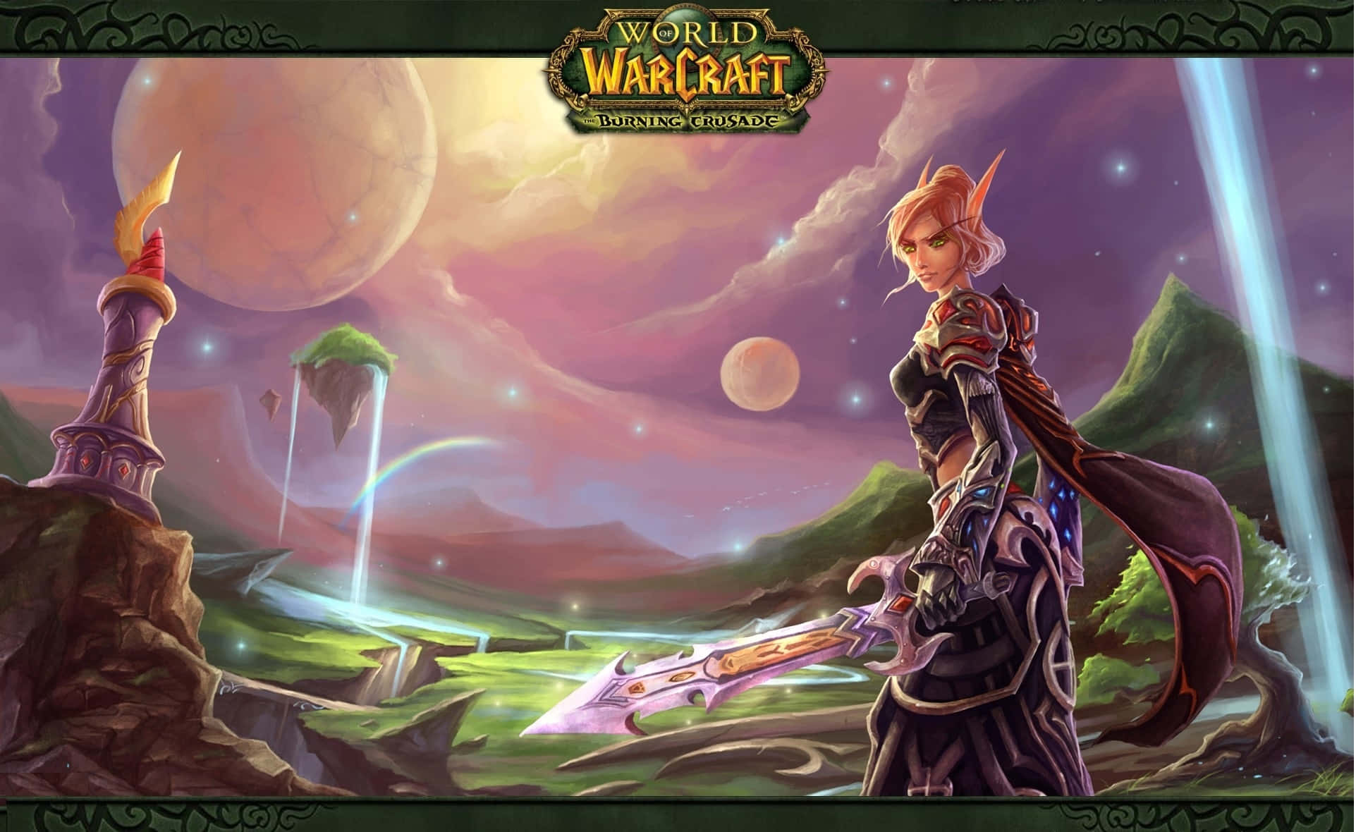 The Burning Crusade, fantasy elf warrior, glowing sword, Full HD Desktop Wallpaper