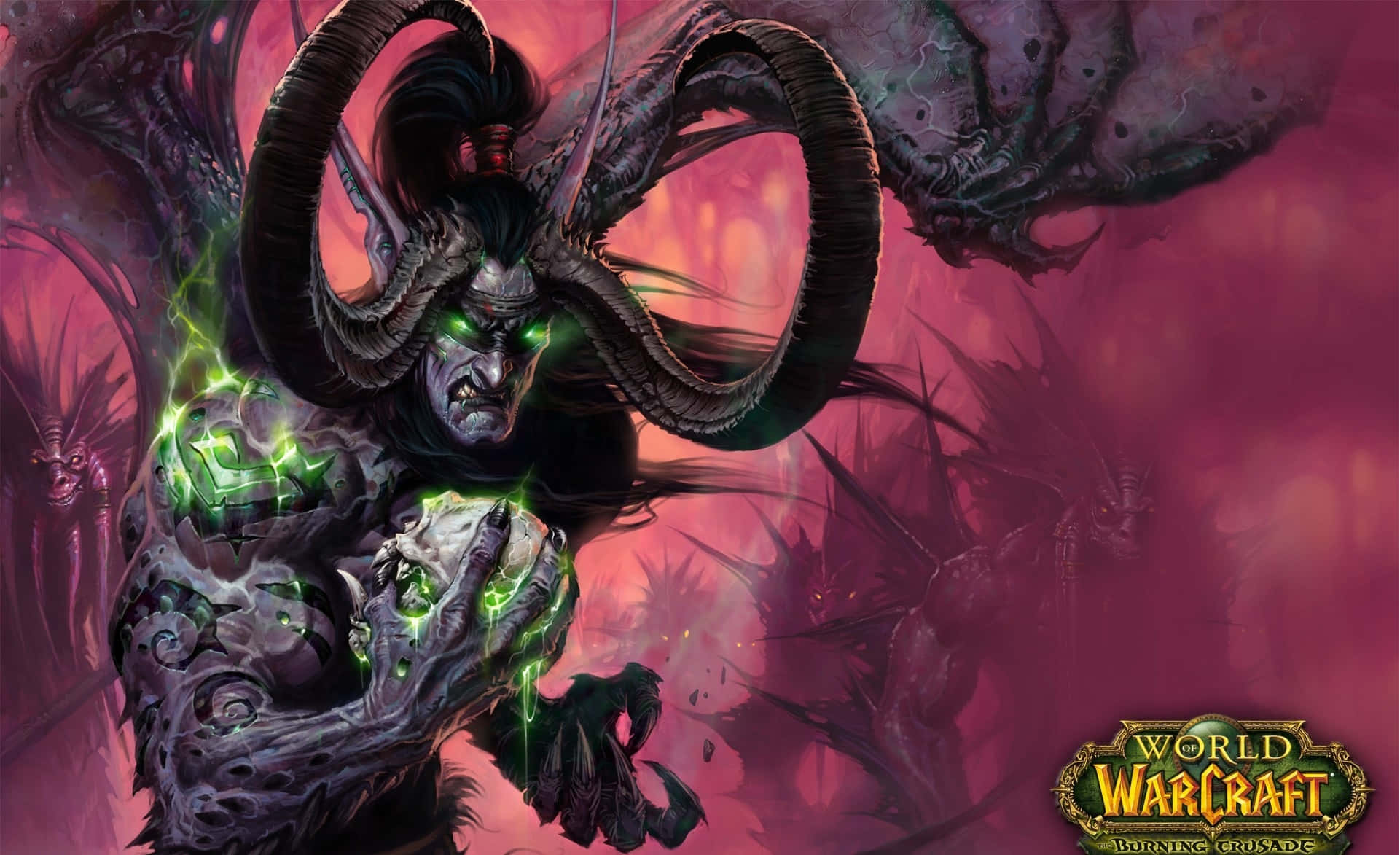 The Burning Crusade, demonic warlord, glowing green eyes, Full HD Desktop Wallpaper