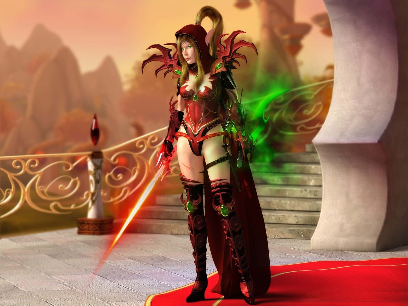 World Of Warcraft The Burning Crusade, fantasy warrior woman, red armor, HD Desktop Wallpaper
