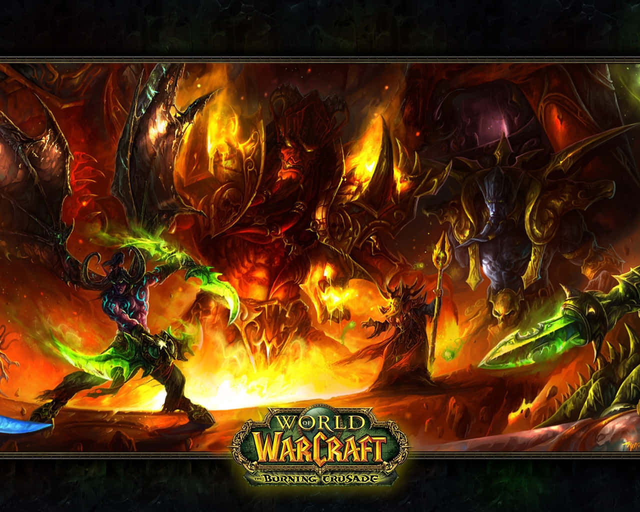 World of Warcraft The Burning Crusade, demonic figures, glowing green weapons, HD Desktop Wallpaper
