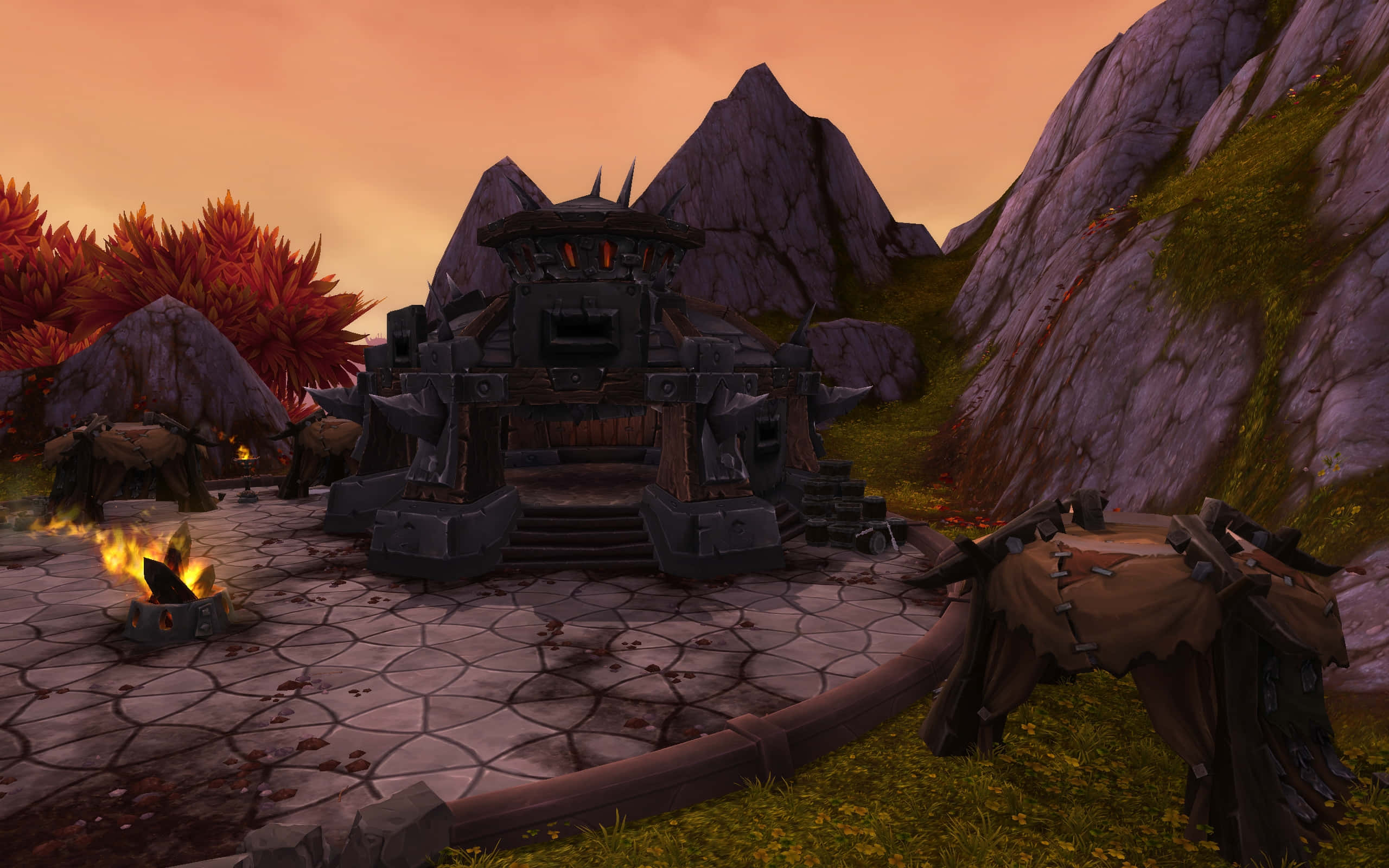 World Of Warcraft Warlords Of Draenor, dark mechanical fortress, stone platform, 2K Desktop Wallpaper