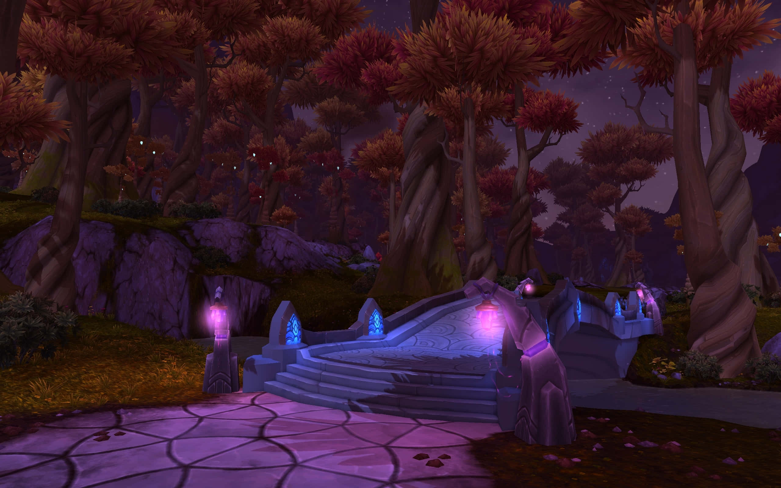 World Of Warcraft Warlords Of Draenor, mystical stone staircase, purple light, 2K Desktop Wallpaper