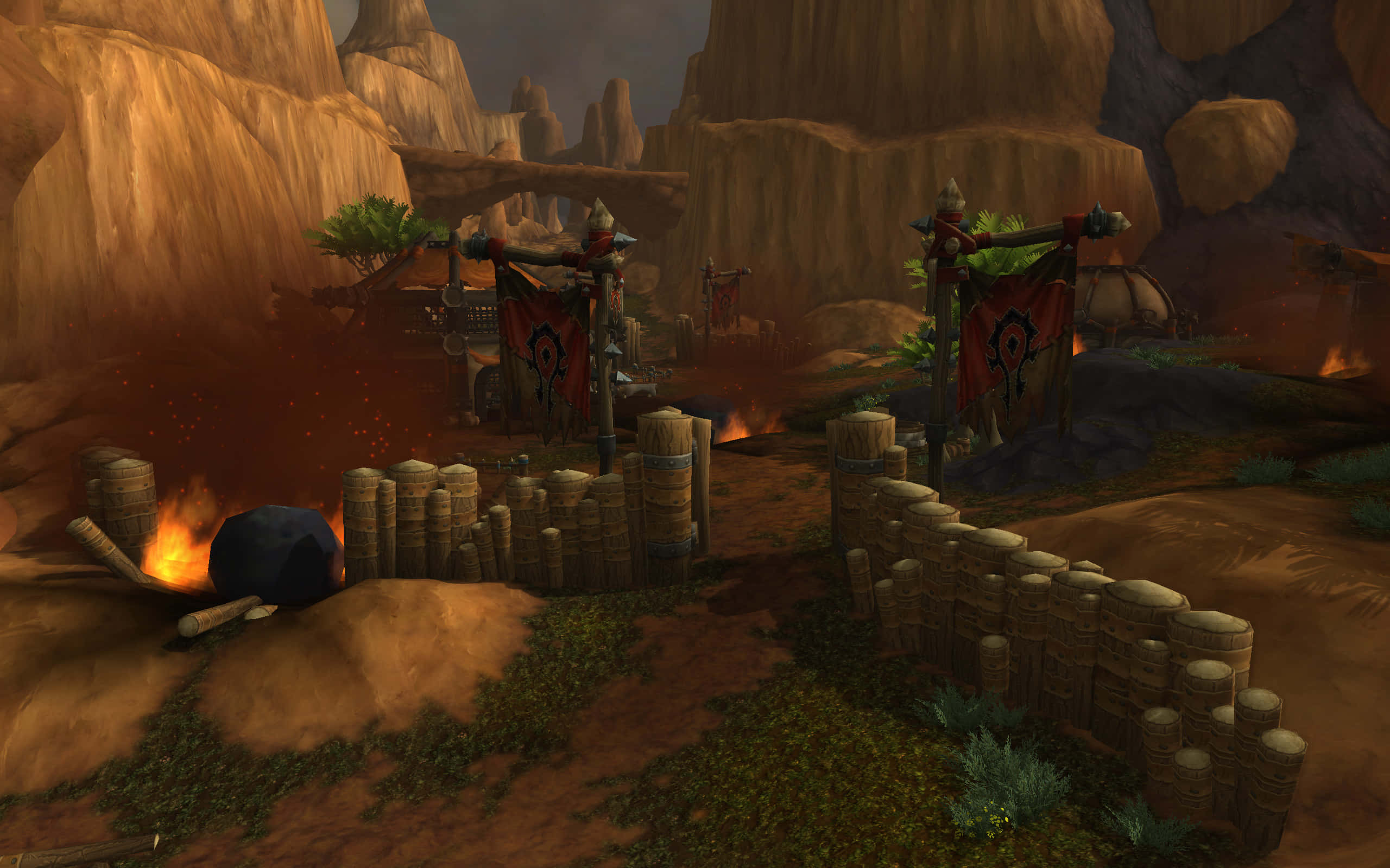 Warlords Of Draenor, fiery campsite, rugged canyon, 2K Desktop Wallpaper