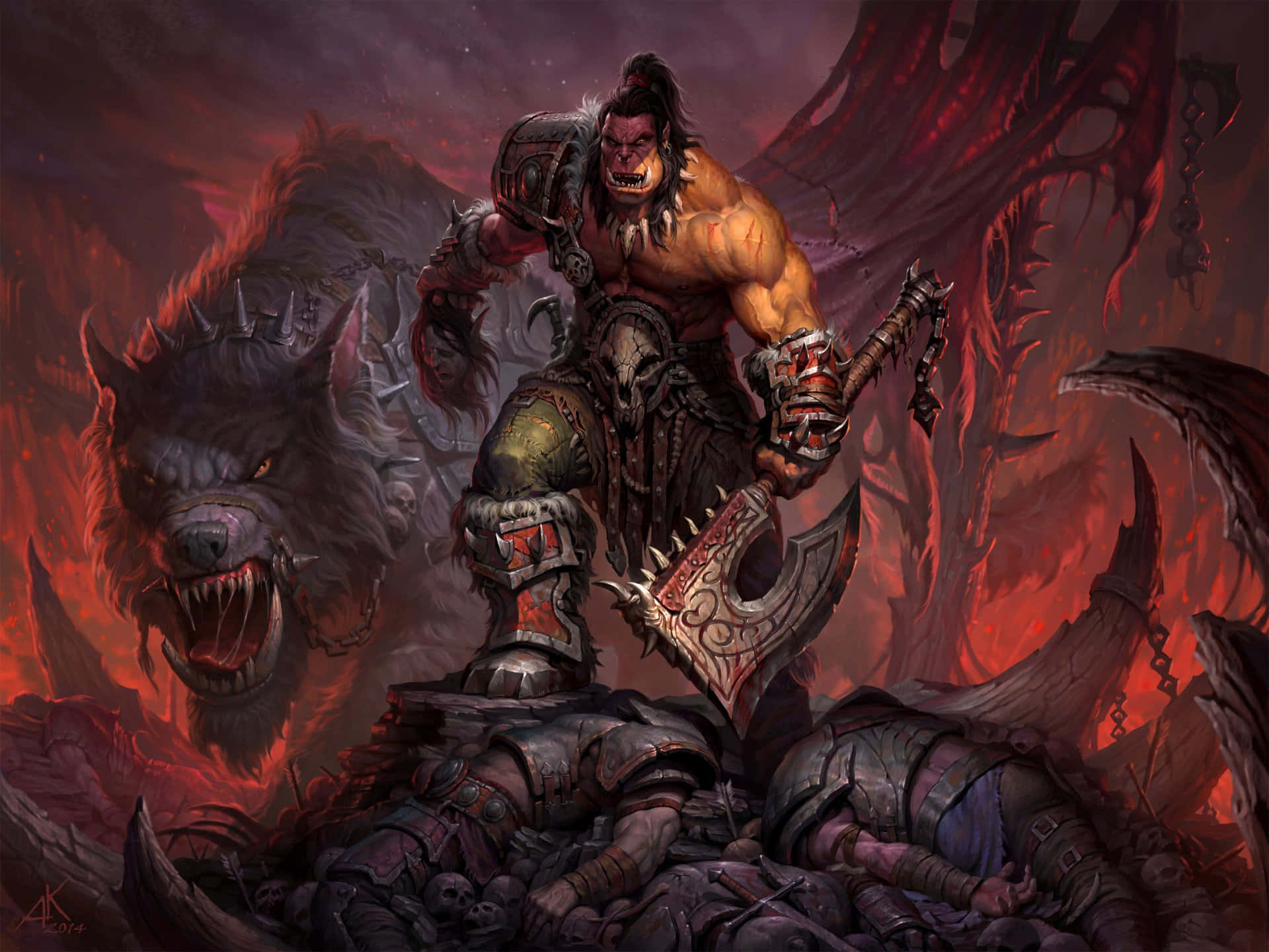 World Of Warcraft Warlords Of Draenor, orc warrior, spiked axe, Full HD Desktop Wallpaper