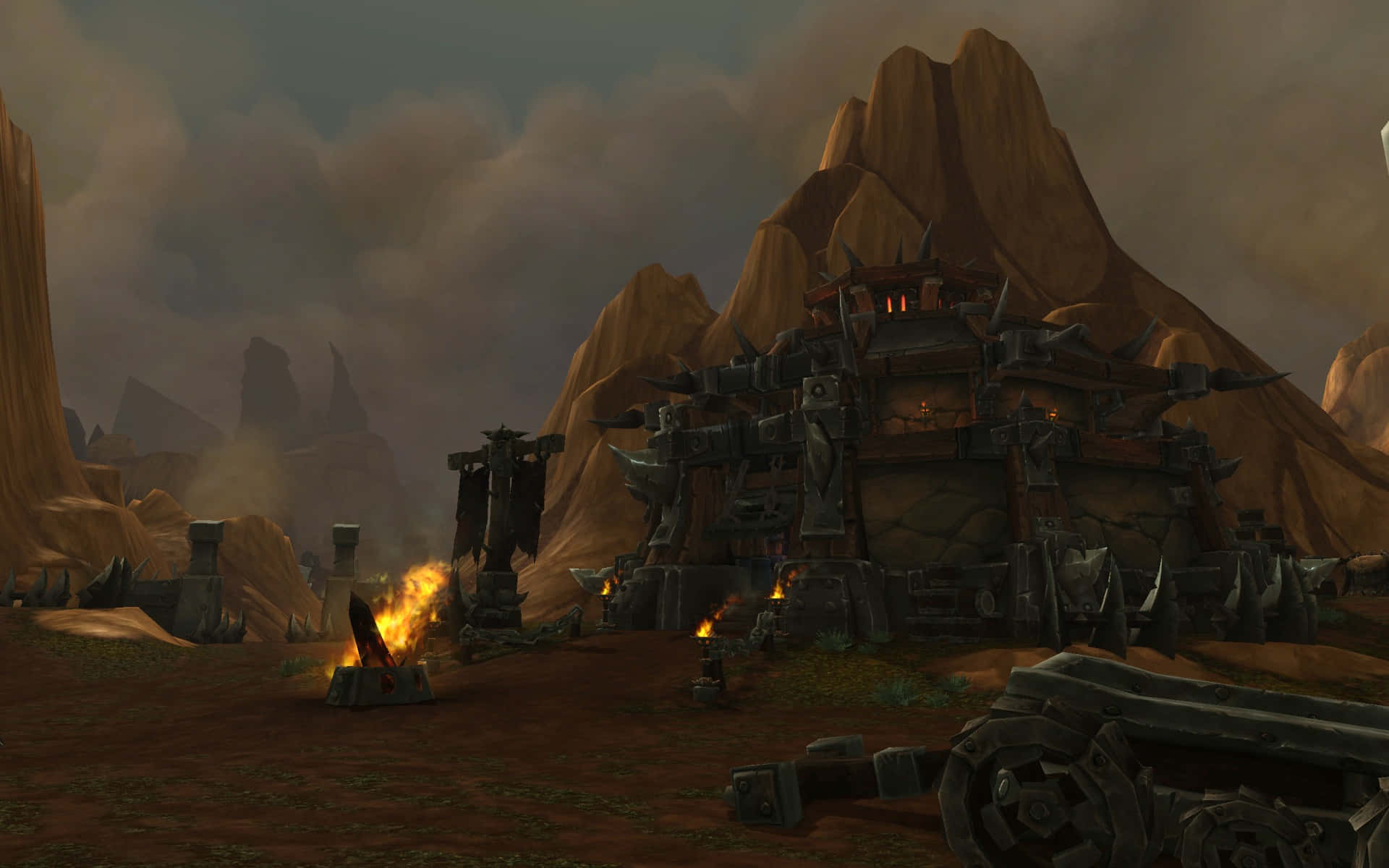 World of Warcraft Warlords of Draenor, dark fortress, glowing torches, Full HD Desktop Wallpaper