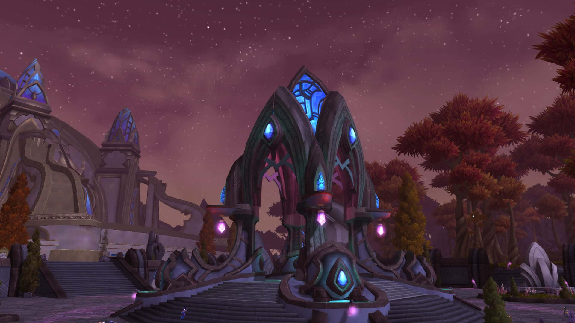 Warlords Of Draenor, glowing blue crystals, starry twilight sky, Full HD Desktop Wallpaper