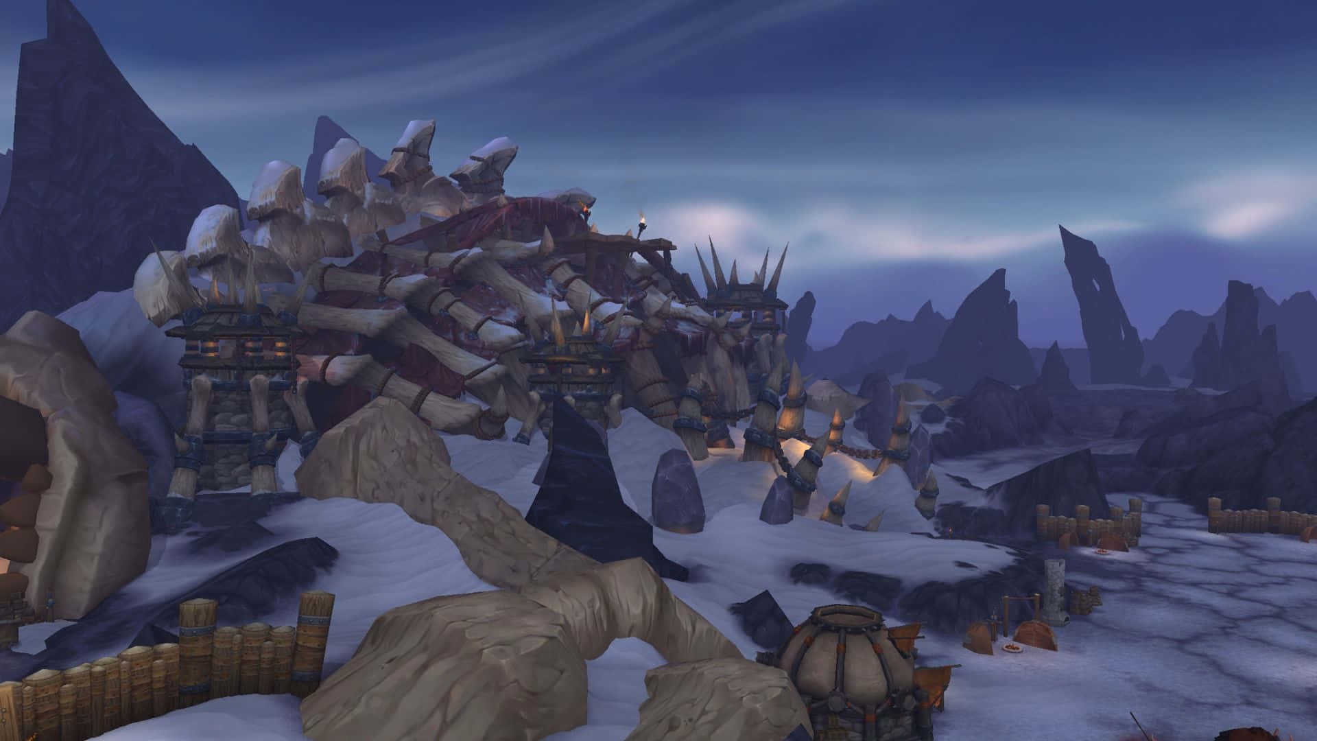 World of Warcraft Warlords of Draenor, skeletal dragon, snowy fortress, Full HD Desktop Wallpaper