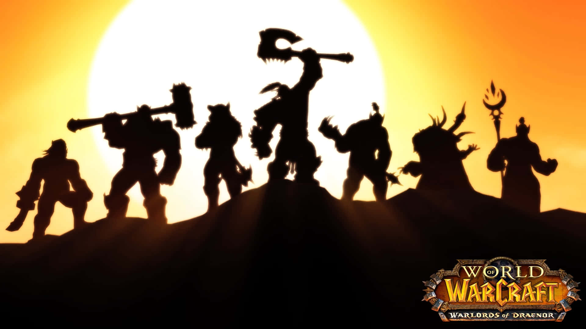 Warlords Of Draenor, World of Warcraft, silhouetted fantasy warriors, Full HD Desktop Wallpaper