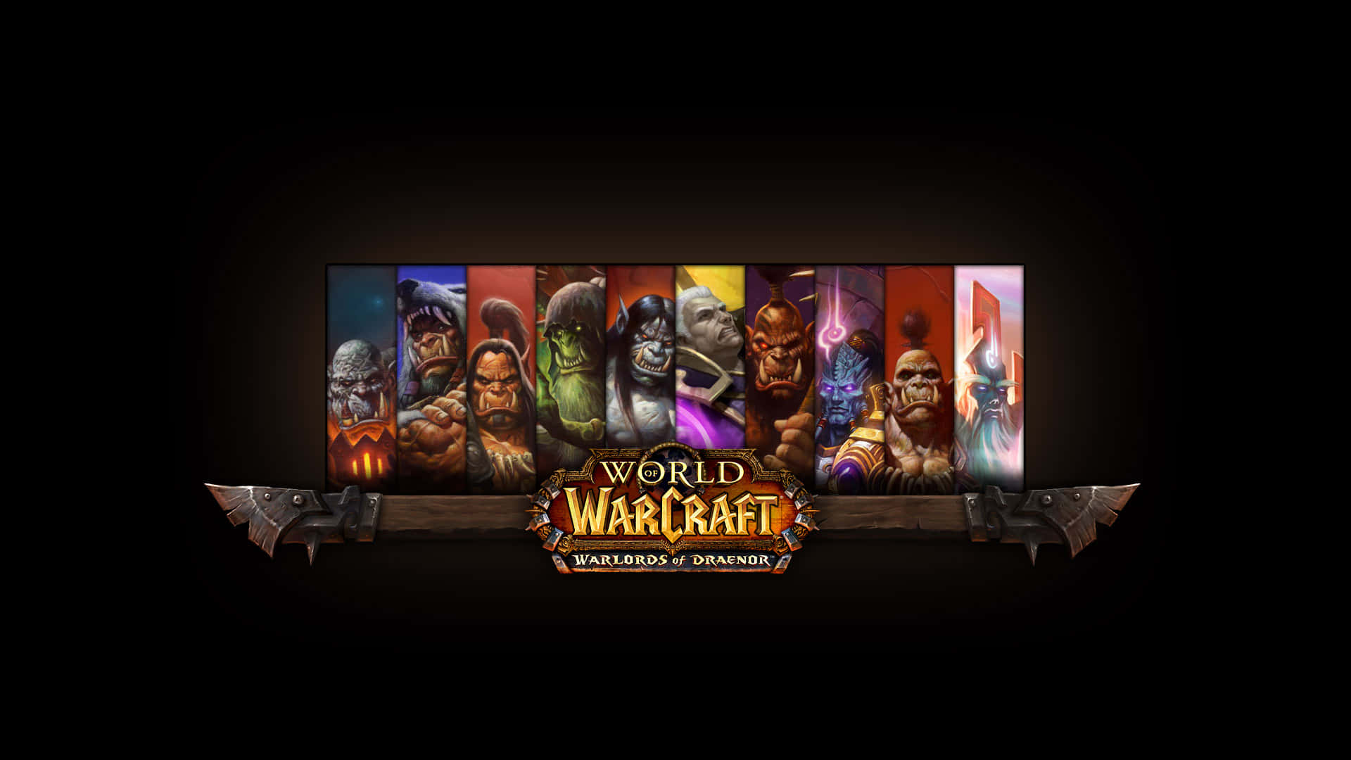 World of Warcraft Warlords Of Draenor, fantasy races, glowing title banner, Full HD Desktop Wallpaper