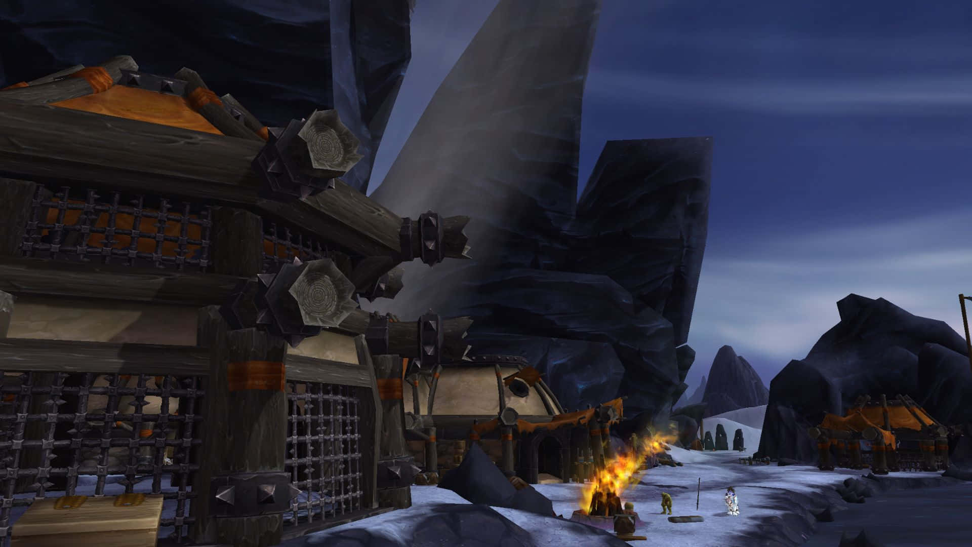 World of Warcraft Warlords of Draenor, snowy mountain village, wooden cabins, Full HD Desktop Wallpaper