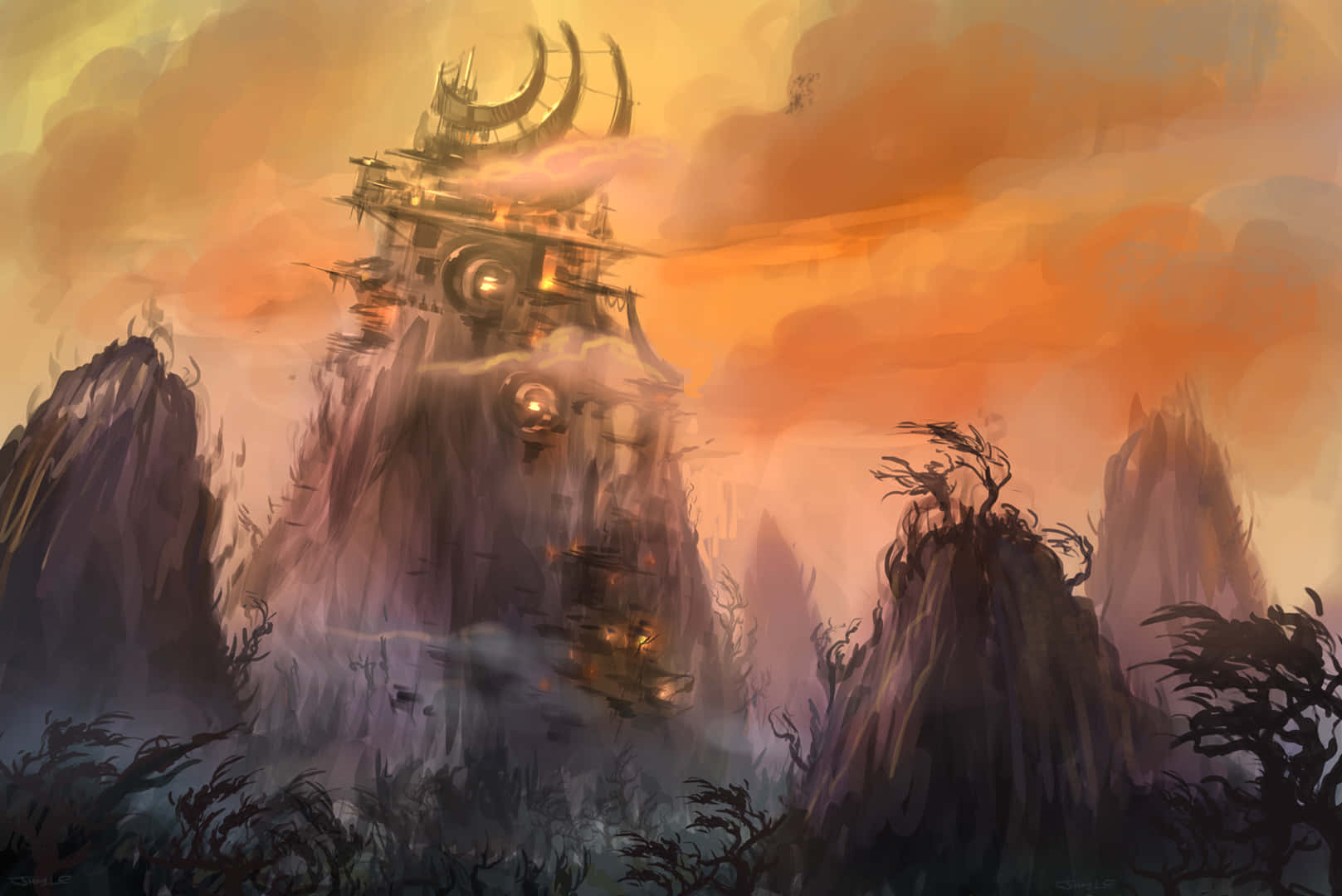 World of Warcraft Warlords of Draenor, mystical floating fortress, glowing orbs, HD Desktop Wallpaper