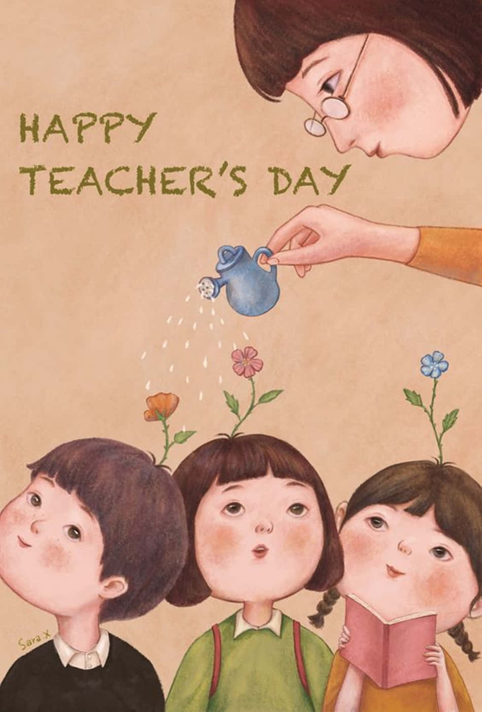 Cute Teachers Day, Happy Teacher's Day, children's heads, HD Phone Wallpaper