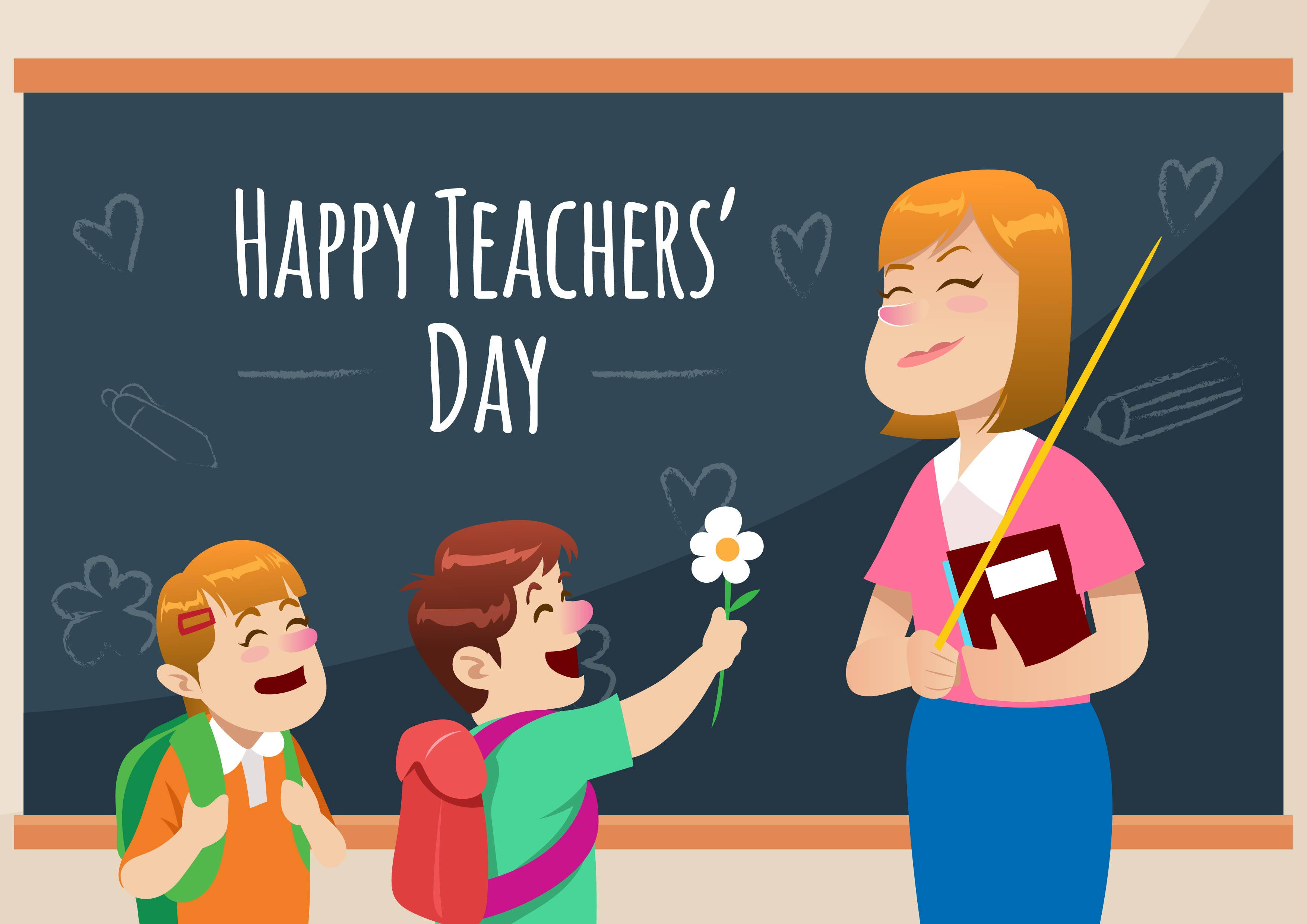 white daisy, chalkboard, Happy Teachers' Day, 2K Desktop Wallpaper