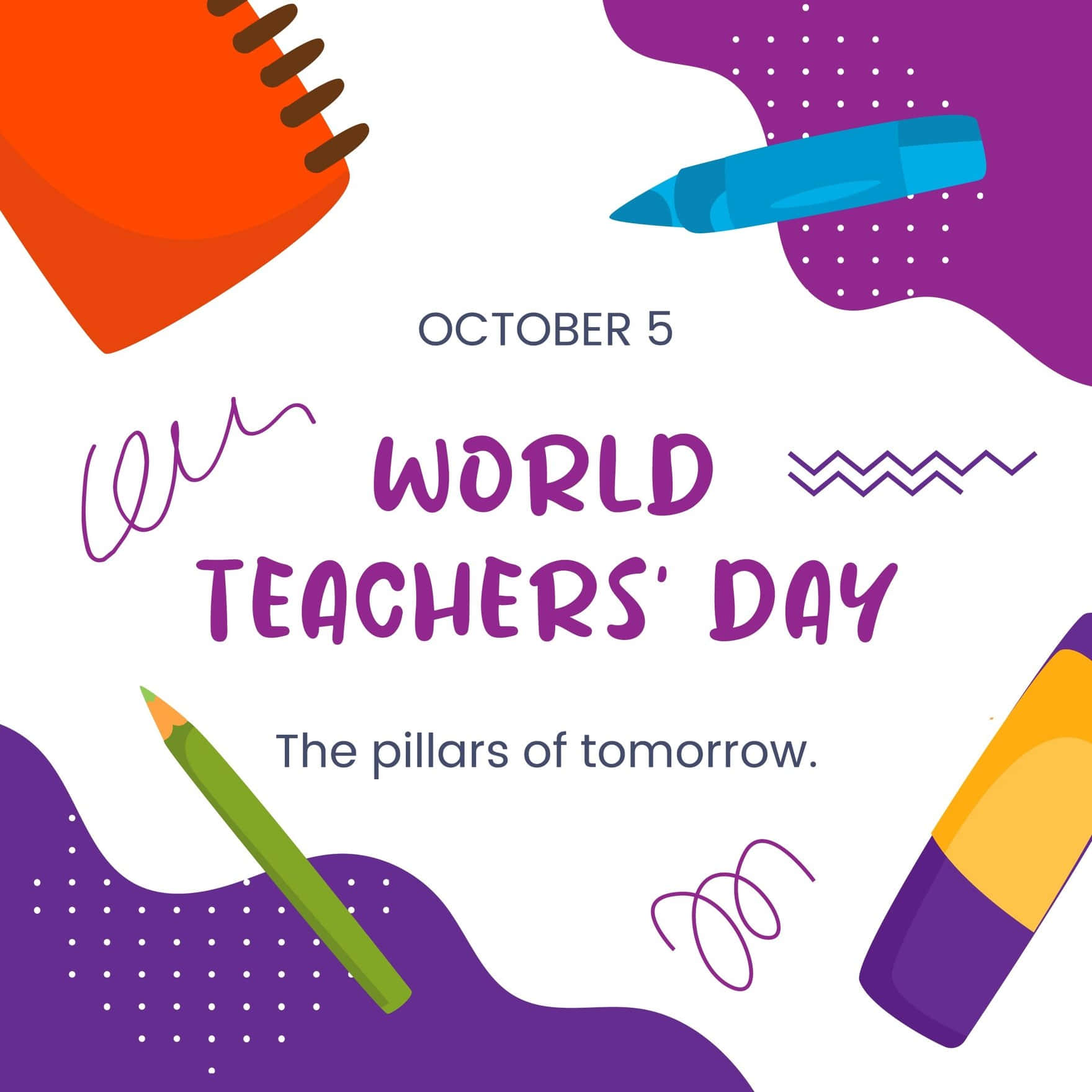 World Teachers' Day, vibrant flat design, colorful school supplies, HD Desktop Wallpaper
