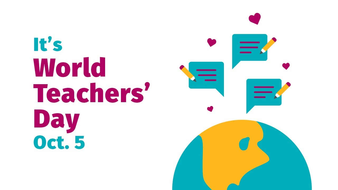 World Teachers' Day, teal speech bubbles, pencils, HD Desktop Wallpaper